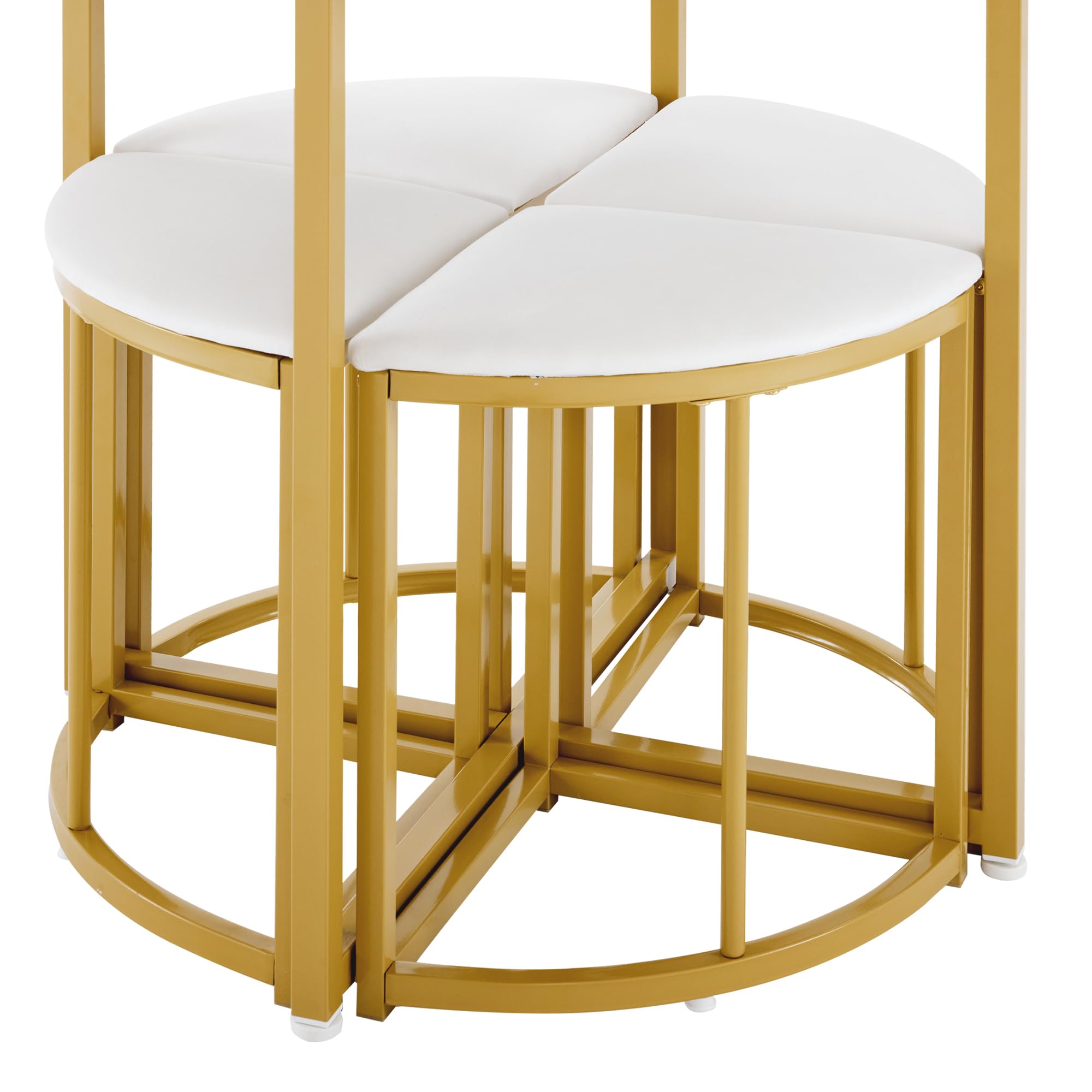 Lexiou Set tavolo da pranzo con quattro sedie, set da pranzo con piano in MDF e telaio in ferro dorato, sedia in velluto, moderni tavoli e sedie di lusso (bianco)