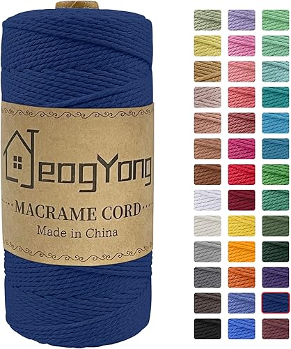 JeogYong Cuerda de macramé de 0.078 pulgadas x 218 yardas, cuerda de algodón natural torcida de 3 hebras, cuerda de algodón de color para colgar