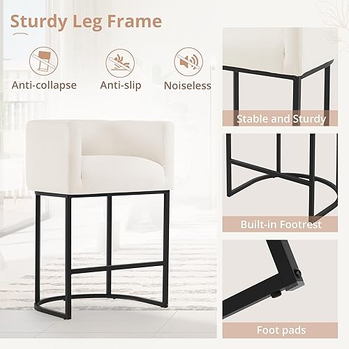 Miniatura 7 de LUE BONA Juego de 2 taburetes de bar de altura de mostrador de 27 pulgadas de alto, modernos taburetes de contador de barril con respaldo y brazos,