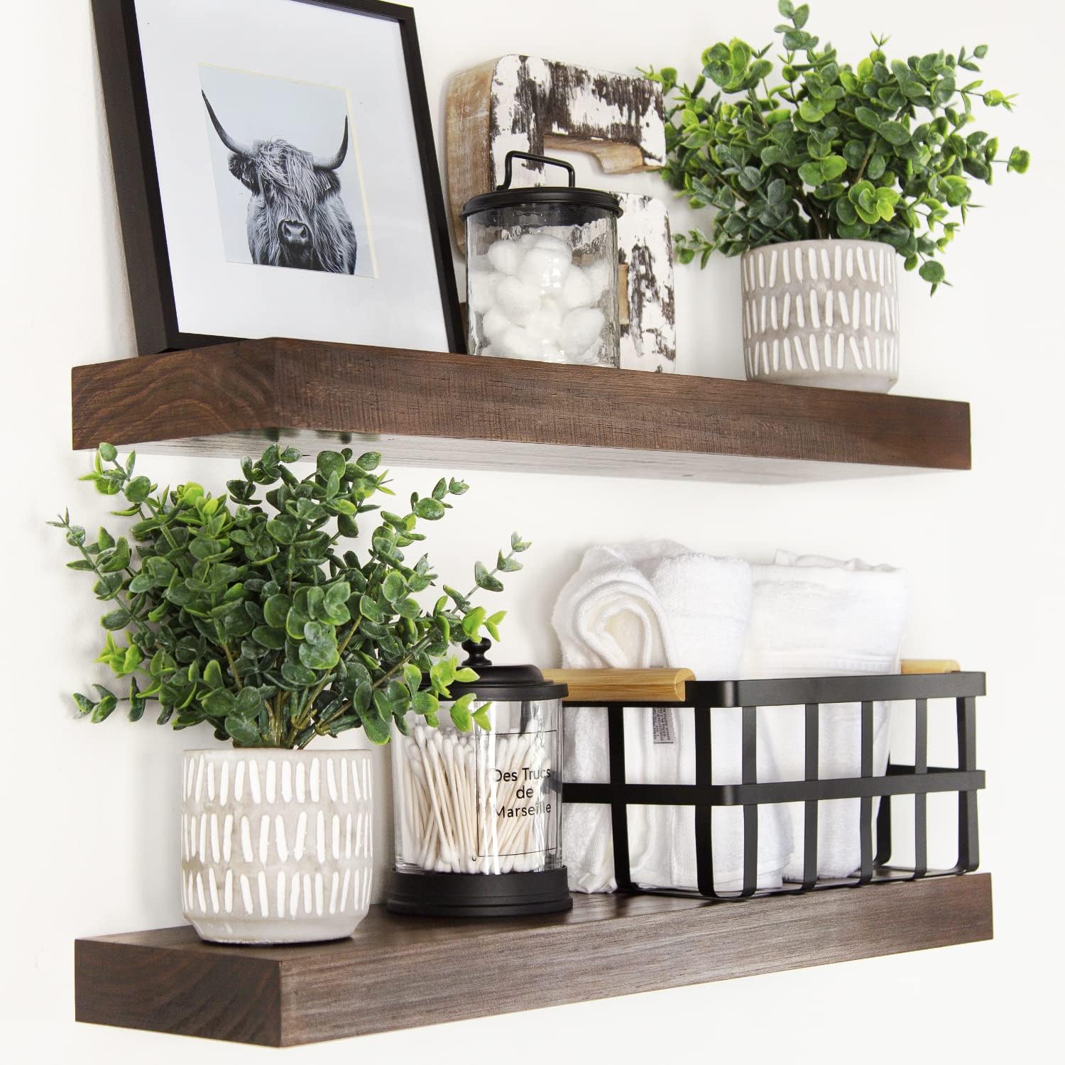 Homeforia Rustic Farmhouse Floating Shelves, Bathroom Wooden Shelves