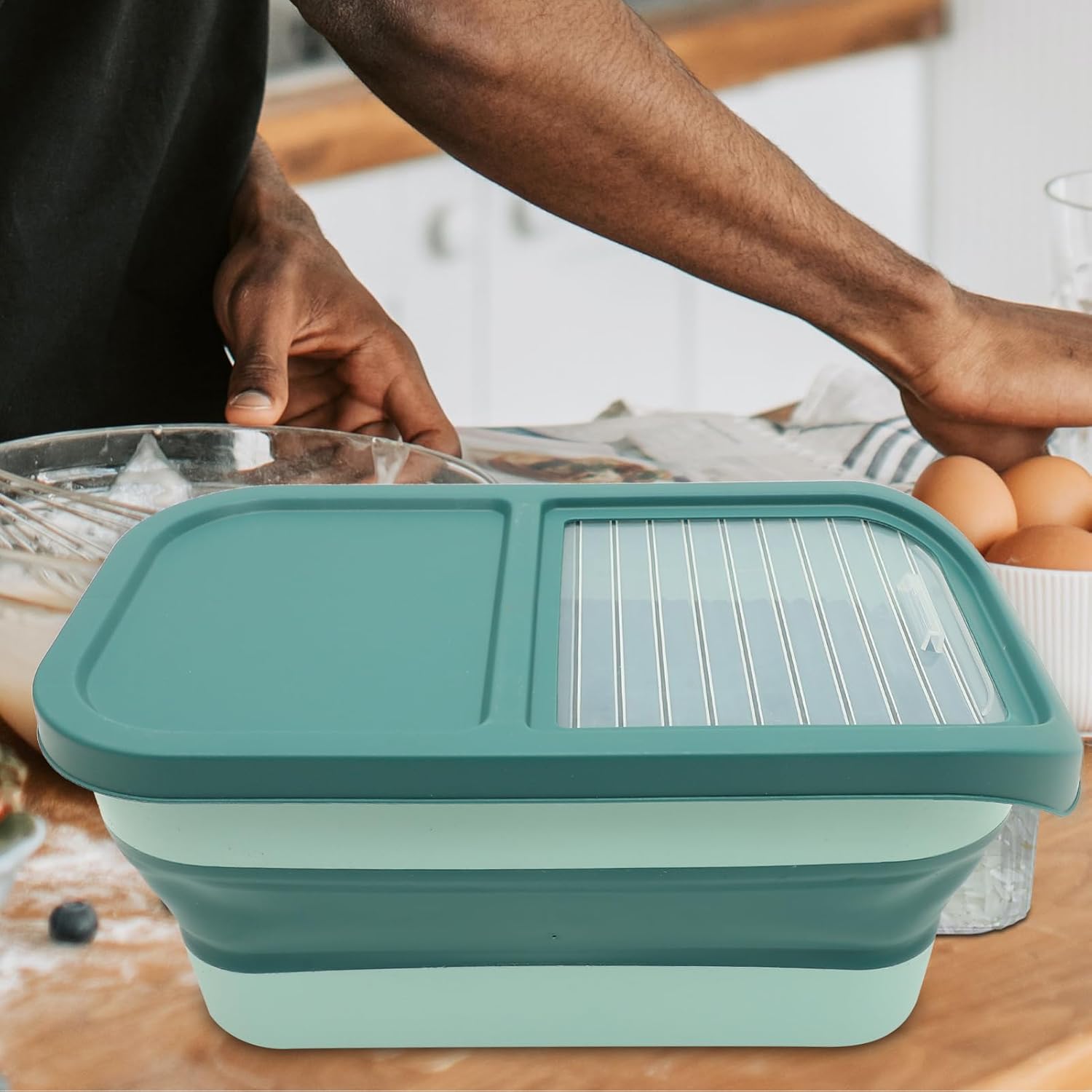 Levemolo Capacity Sliding Rice Dispenser Multi-use Storage Box for Grains Flour and Pet Food Easy Access Kitchen Organization Nordic