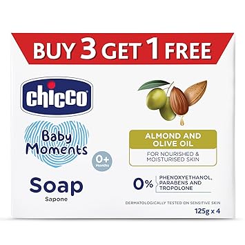 Chicco Baby Moments Soap 125g Buy 3 Get 1 Free For Nourished & Moisturised Skin With Natural Care of Almond & Olive Oil - image, photos