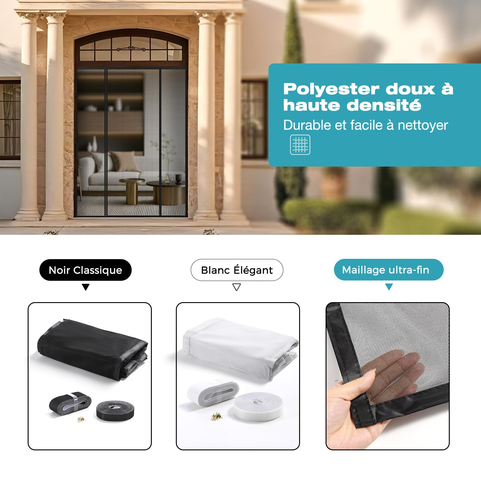 Moustiquaire Porte Fenetre 240x220 cm, Moustiquaire Aimantée Double Ouverture Latérale, Lumière Translucide Fermeture Automatique, pour Entrée Balcon Patio Porte Fenêtre, Noir