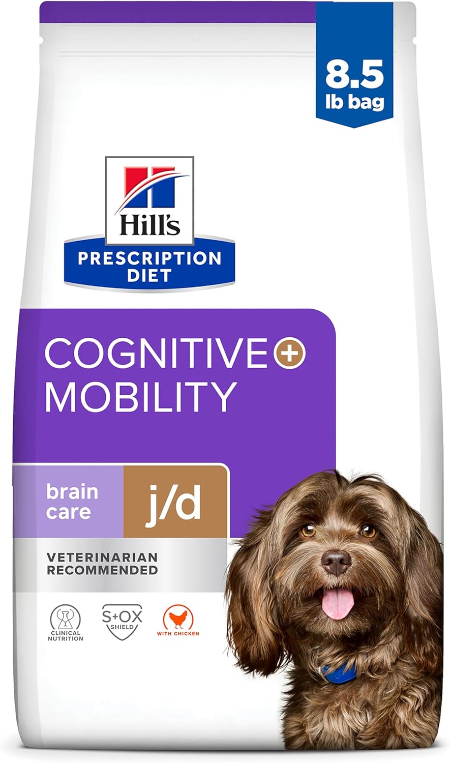 Hill's Prescription Diet Brain Care + j/d Joint Care Dry Dog Food, Chicken, 8.5 lb. Bag
