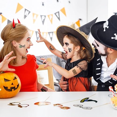 Miniatura 4 de 8 hojas de calcomanías de tatuajes temporales de Halloween de araña, 96 piezas con temática negra de Halloween, suministros de fiesta de cumpleaños,