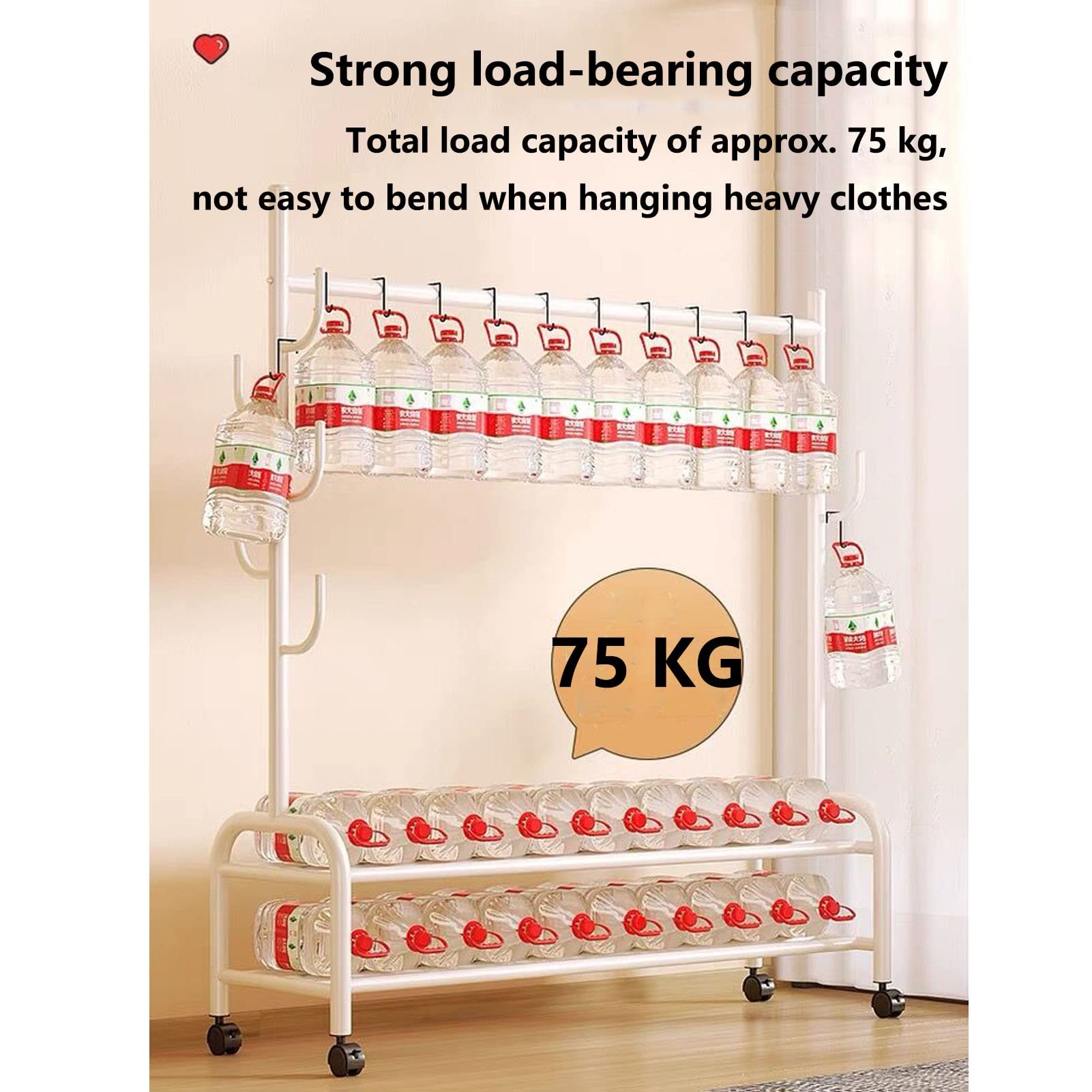 Árbol Hall con ganchos Rieles ropa de metal resistente Independiente Perchero Carrito de ropa móvil multifuncional Con estantes de almacenamiento inferiores de 2 niveles Para dormitorio ( Color : Gree