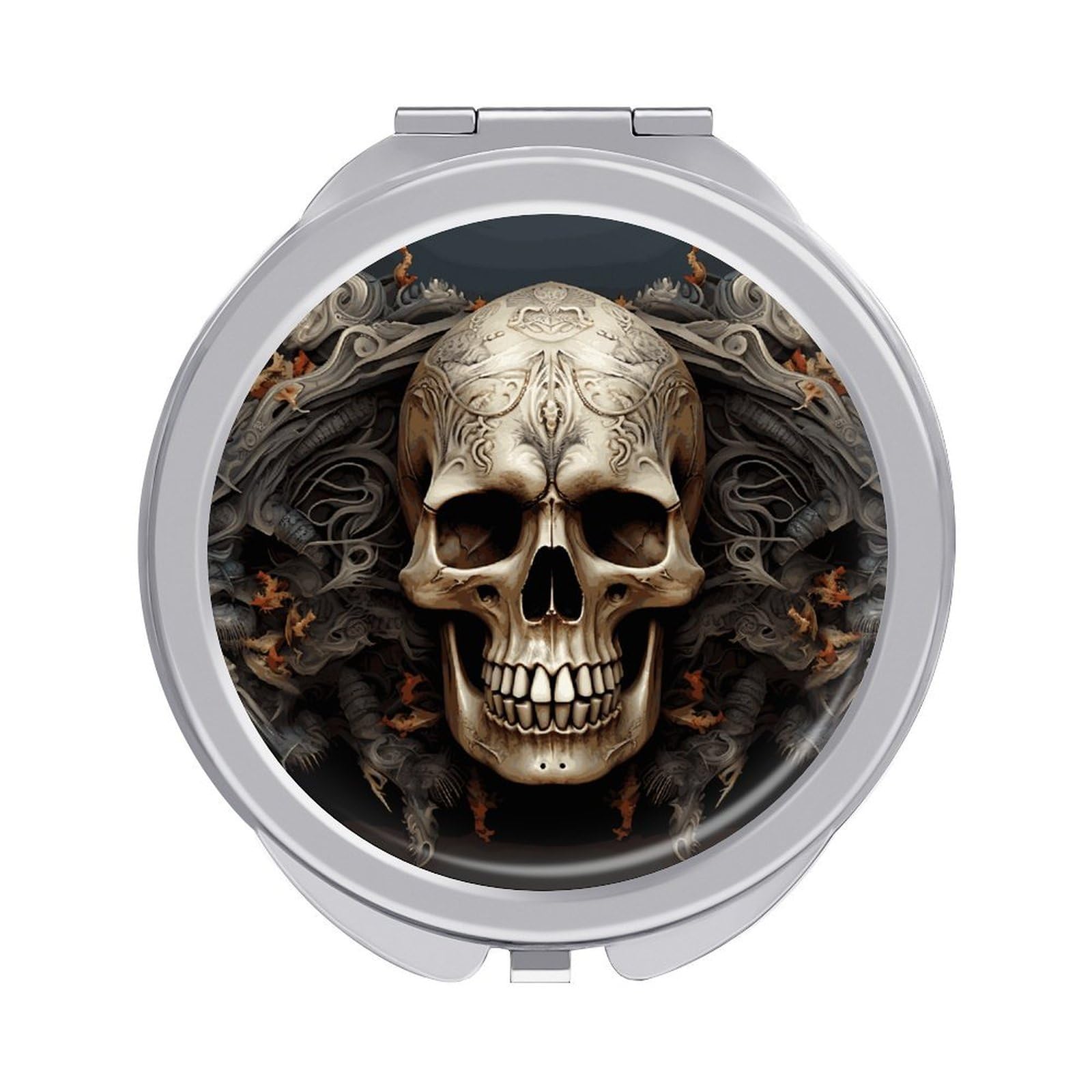 LDGSUPH Skulls Travel Makeup Mirrors Portable Compact Mirror Double-Sided 2X/1X Magnifying Folding Pocket Mirror Mini Round Handheld Mirrors for Home Outdoor