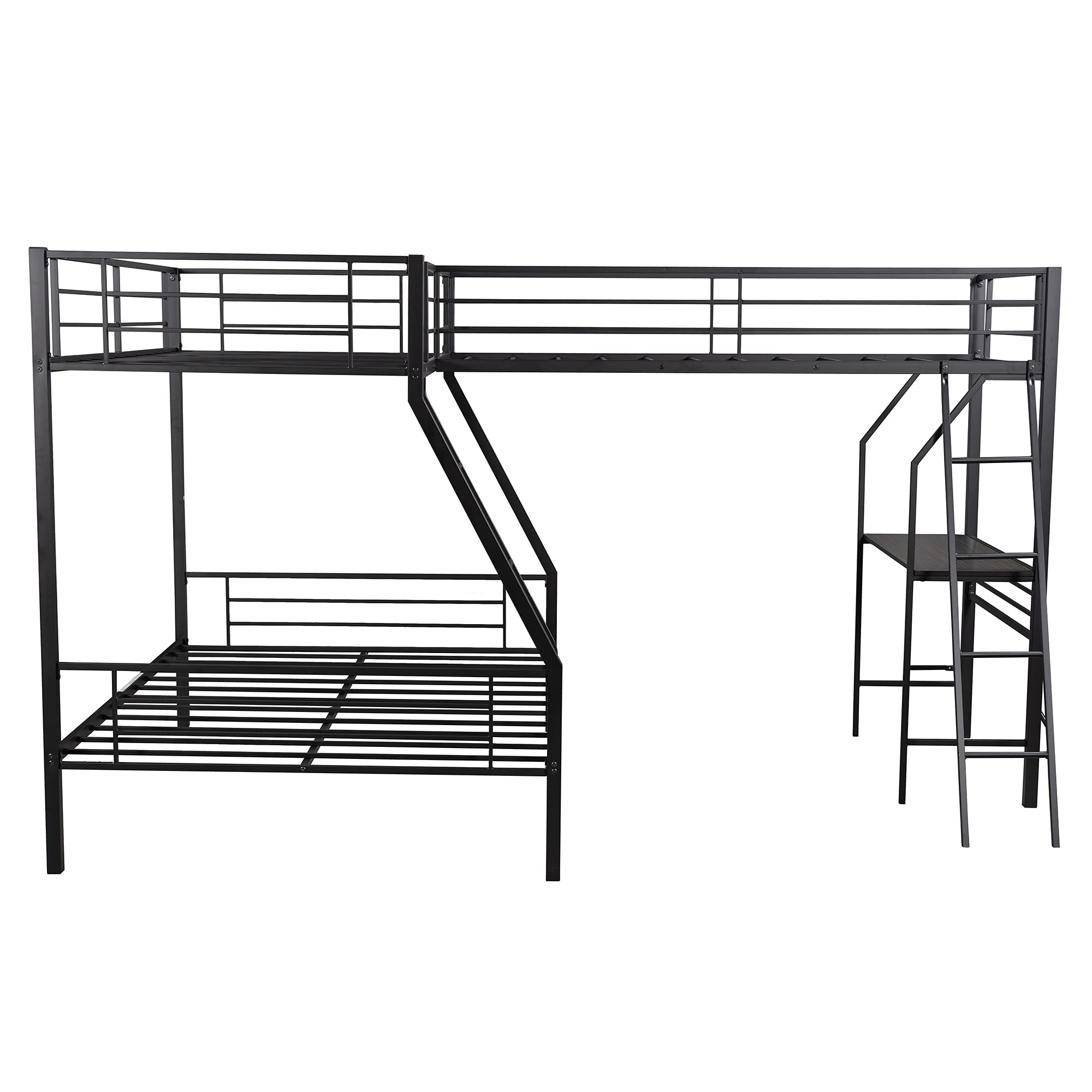 VOGU Metal Triple Bunk Beds, Twin Over Full Bunk Bed Attached Twin Loft