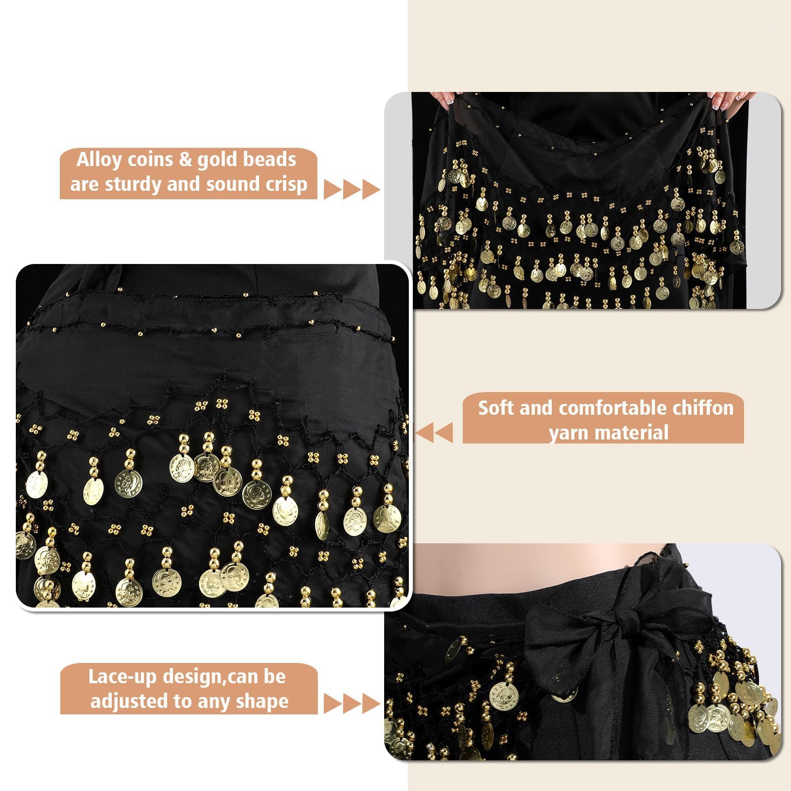 7 Pièces Ceinture Écharpes de Danse du Ventre, Avec Boucles d'Oreilles, Collier, Jupe, Foulards aux Hanches, Pour Carnaval, Spectacles de Fête