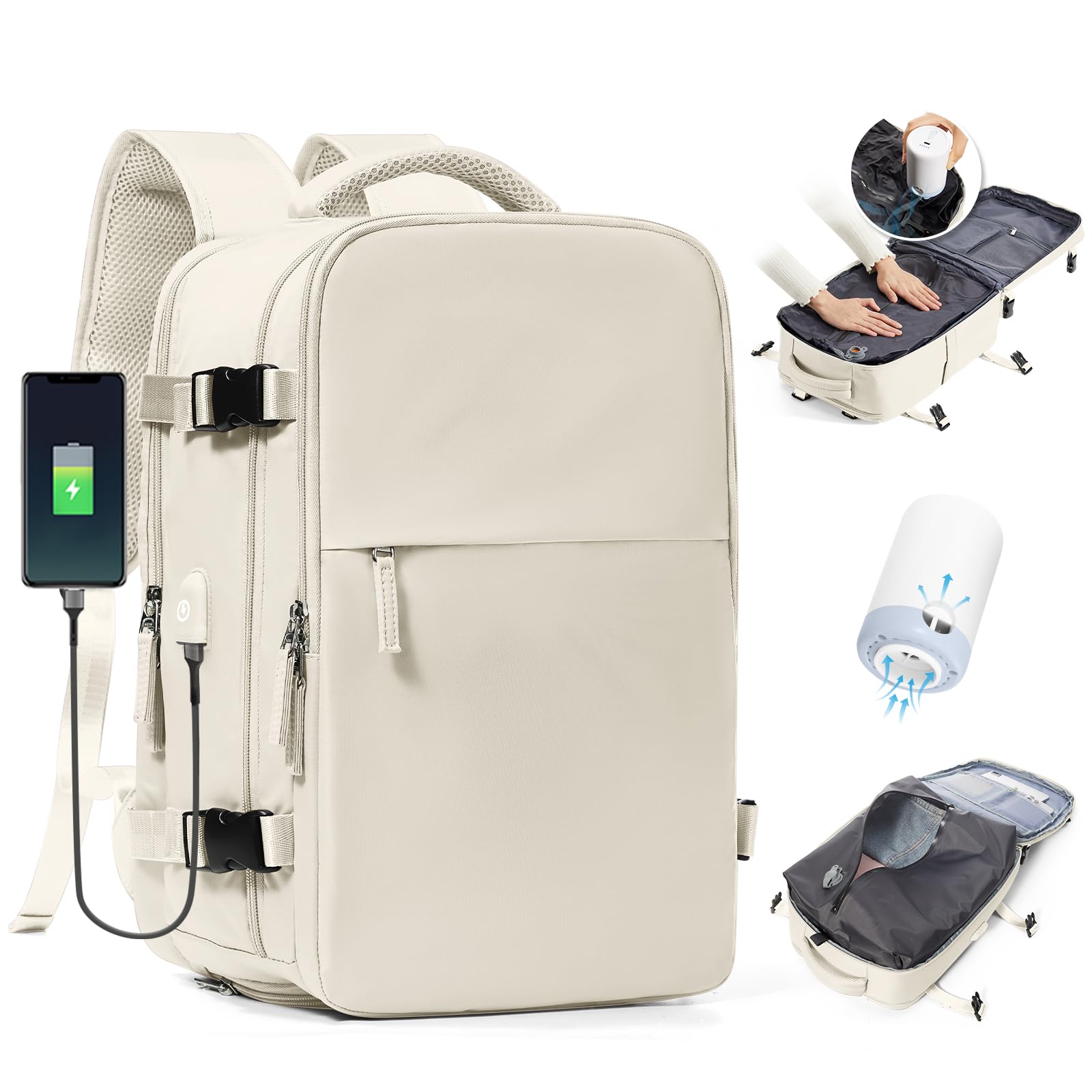 BJLFS Zaino da Viaggio con Sottovuoto Ryanair 40x30x20 Wizzair Bagaglio a mano 40x20x25 Ryanair con Pompa Borse da Cabina per Easyjet 45x36x20 con compressione sottovuoto,Zaino Casual per Laptop