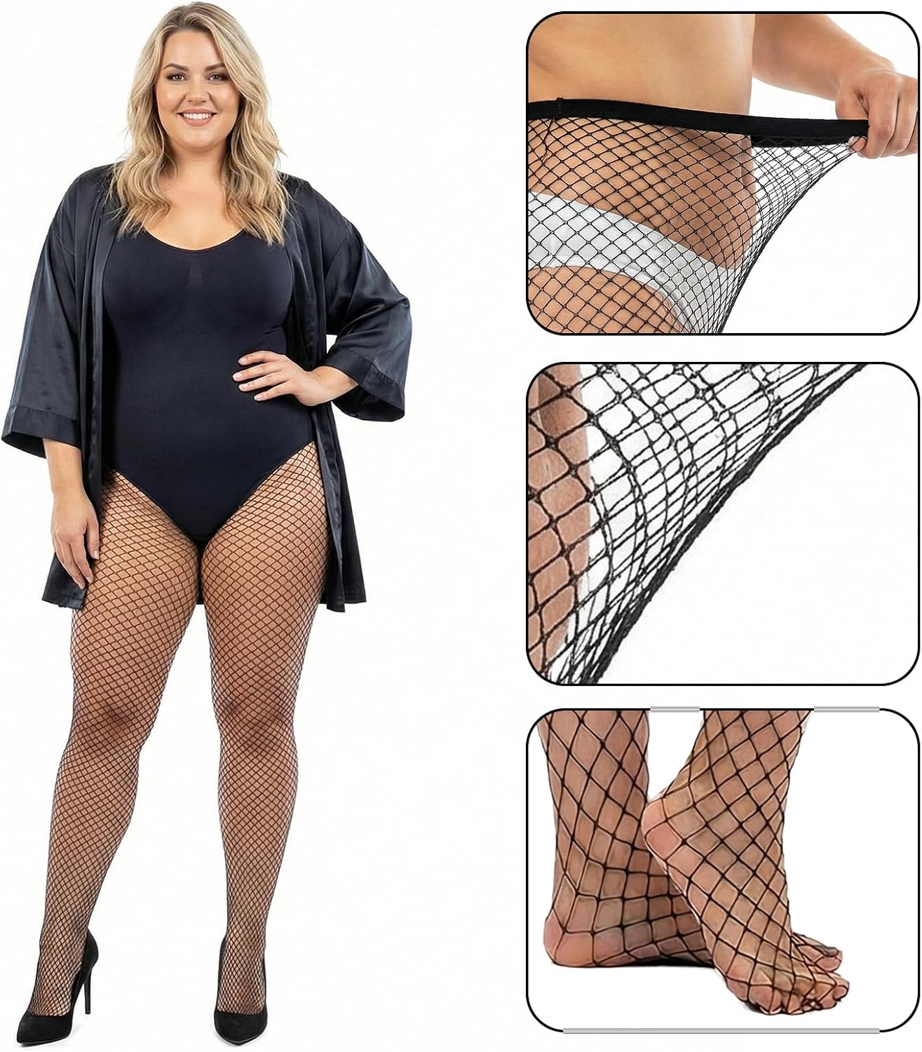 Gvhntk 4 Pairs Women's Plus Size Fishnet Tights Stockings High Waist Pantyhose Stockings for Women