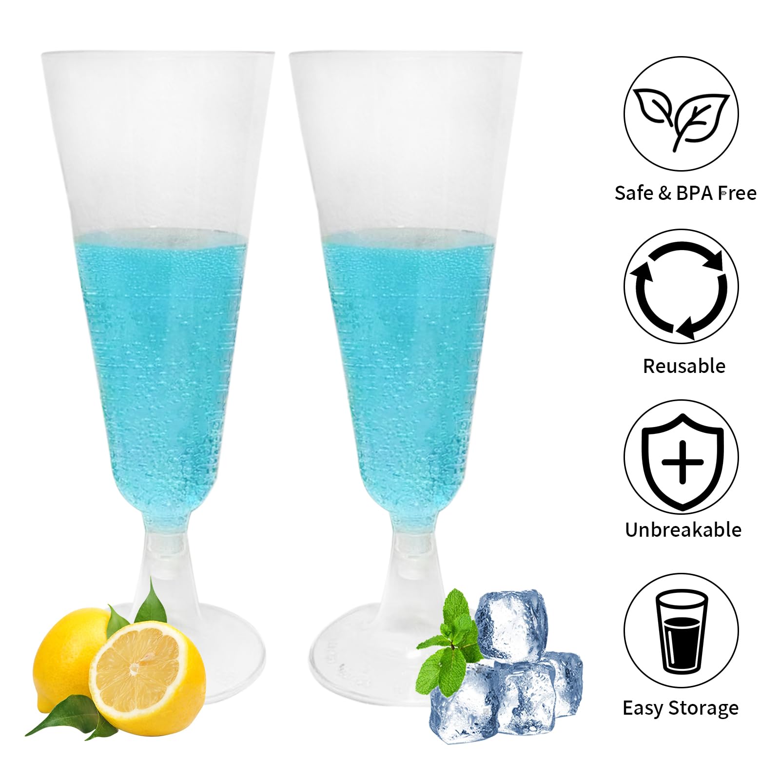 50 Pcs Copas de Champán de Plástico 150ml,Flautas Champagne Transparentes para Bodas Fiestas/Cumpleaños/Postres