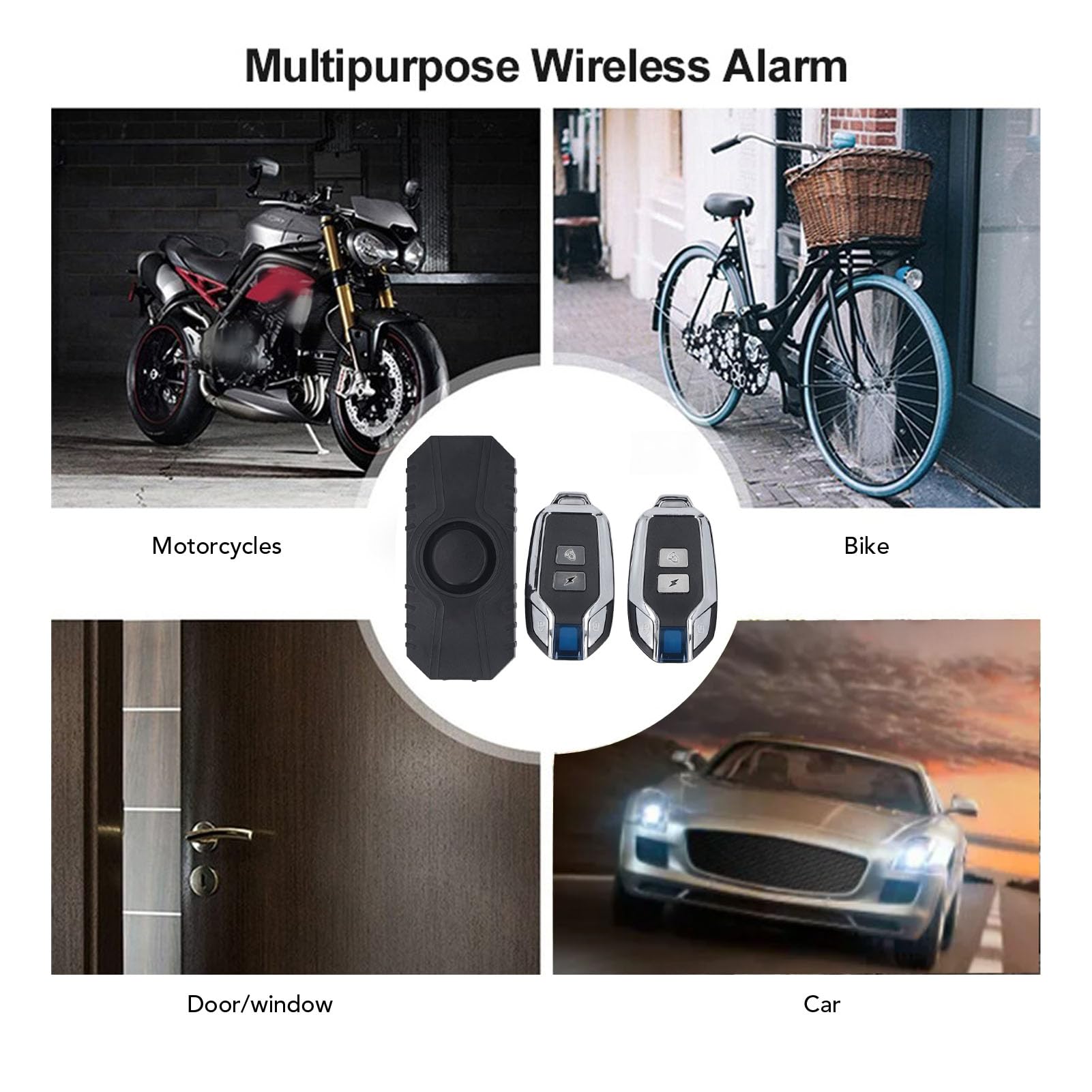 Alarm Przeciwkradzieżowy do Roweru, Zdalny Alarm Rowerowy, 6 Dźwięków Alarmu, wodoodporność IP55, Czujnik Ruchu Wibracyjnego Alarm Rowerowy na Akumulator z 2 Pilotami do Rowerów