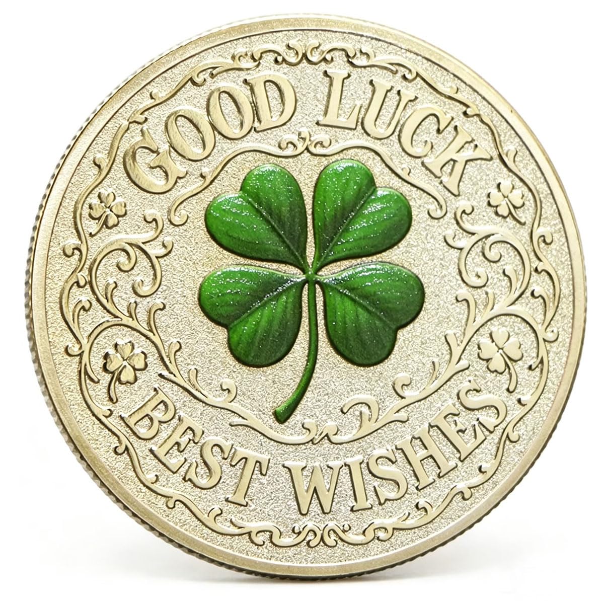 Good Luck Coin Lucky Coin with Four Leaf Clover Pocket Token, Best Wishes Alloy Collectible Coin with Acrylic Case