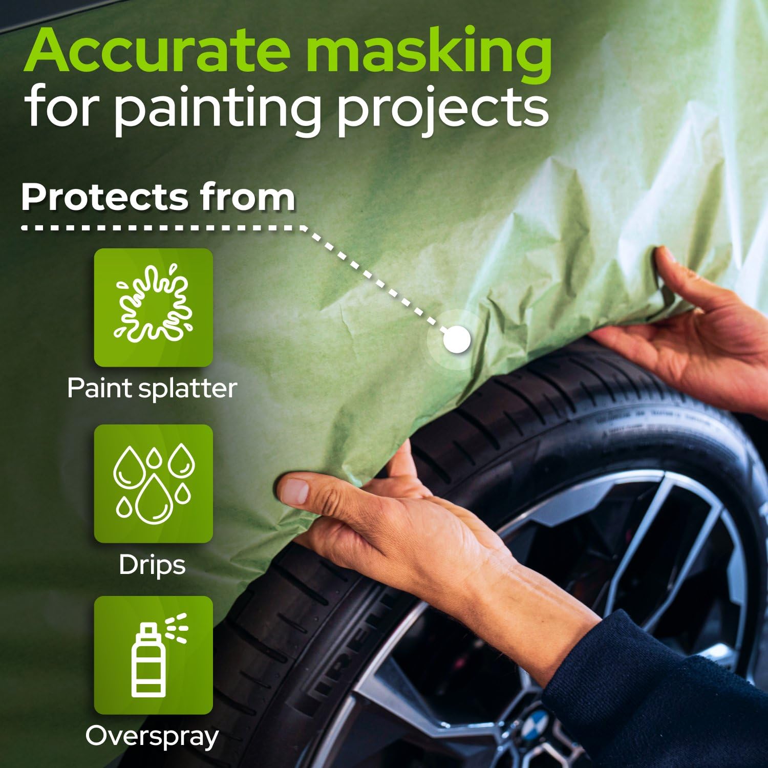 Papel de enmascarar verde de 12 pulgadas x 60 yardas con protección adicional al aceite para industrias de pintura automotriz (paquete de 4) – Papel de enmascarar fabricado en Estados Unidos