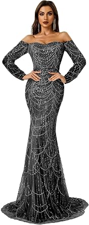 Luxury Bead Champagne Prom Dresses Off Shoulder Long Sleeves Mermaid Evening Dress Formal Party Gowns