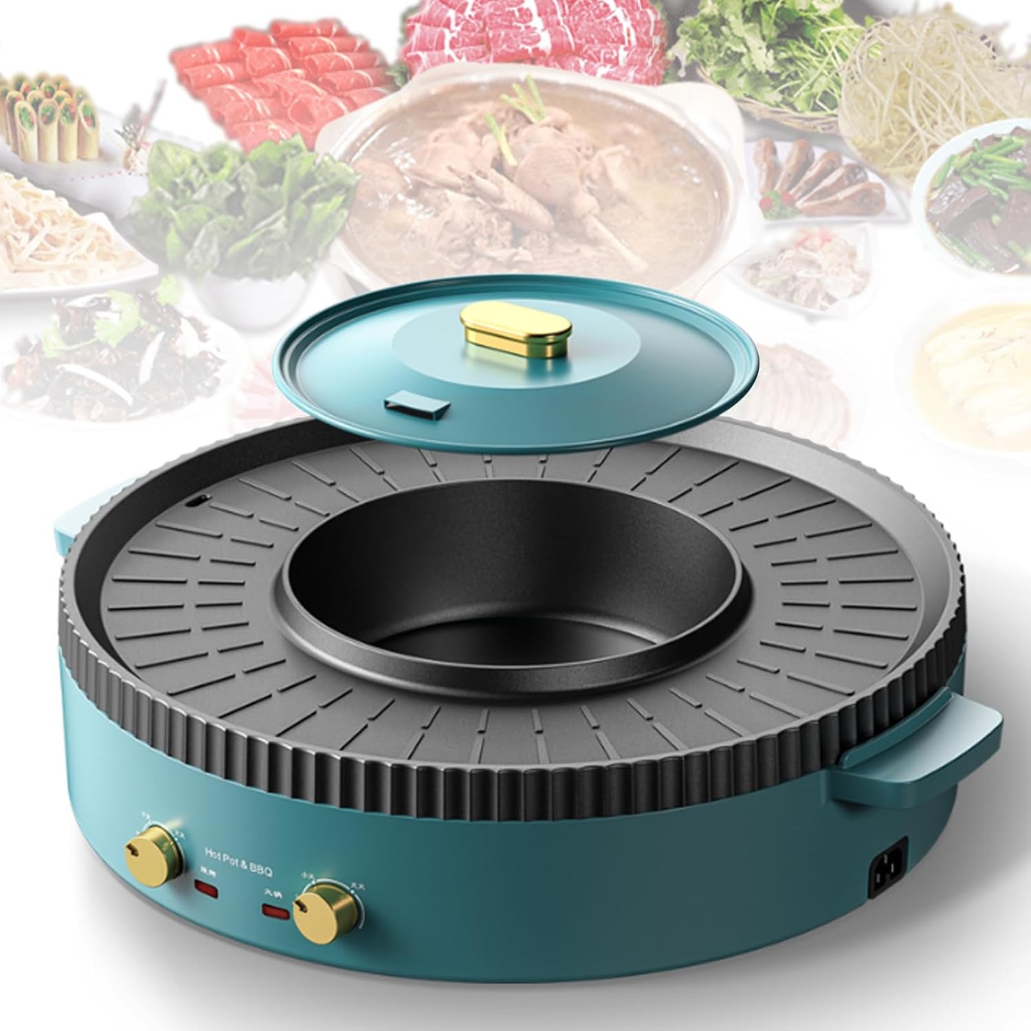 Olla Eléctrica con Parrilla, 1500 W, 2 en 1, 2-6 Personas