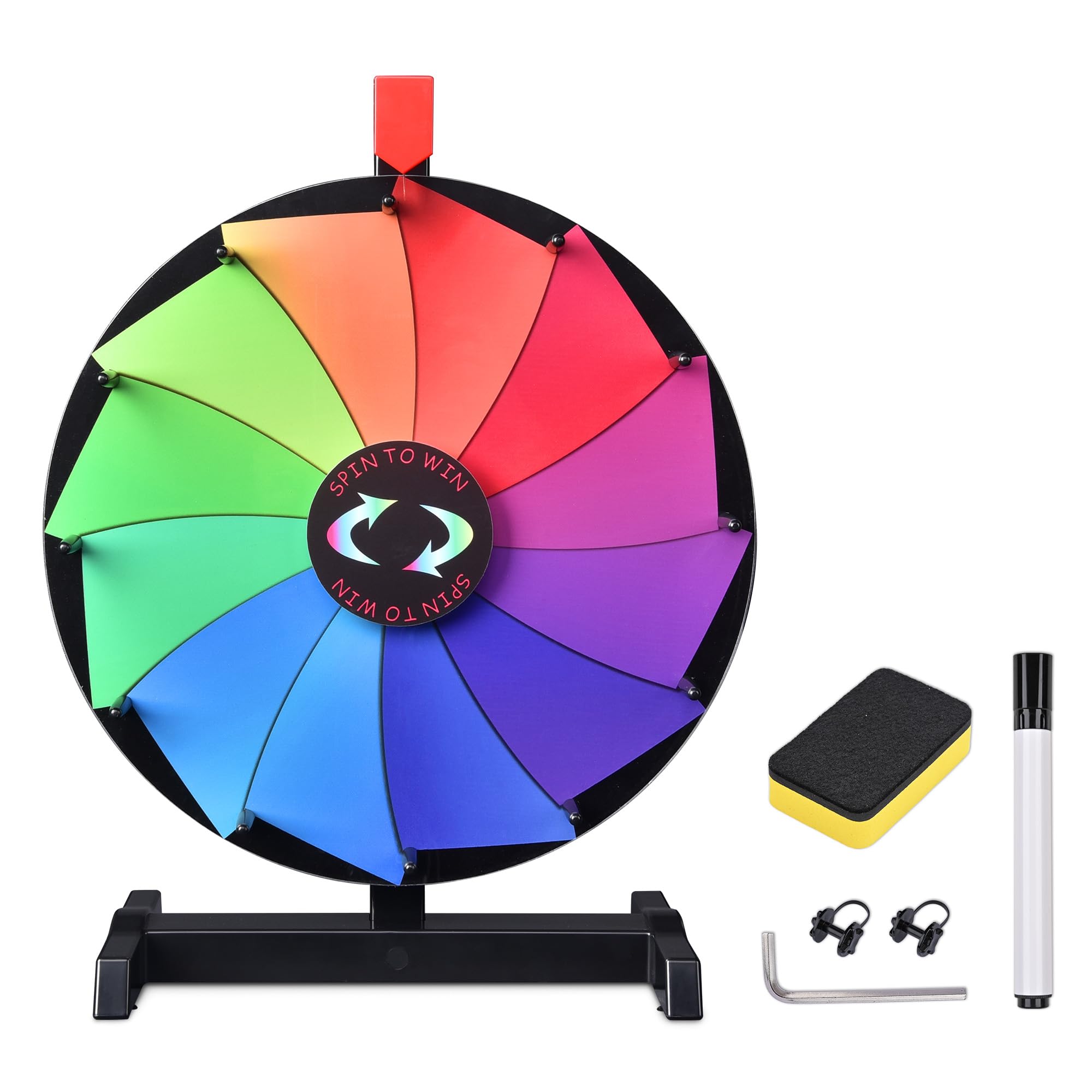 WinSpin 15 Inch Heavy Duty Prize Wheel - 12 Slots Tabletop Roulette Wheel with Dry Erase Marker - Carnival Games Spinner for Trade Shows, Parties and Outdoor Events