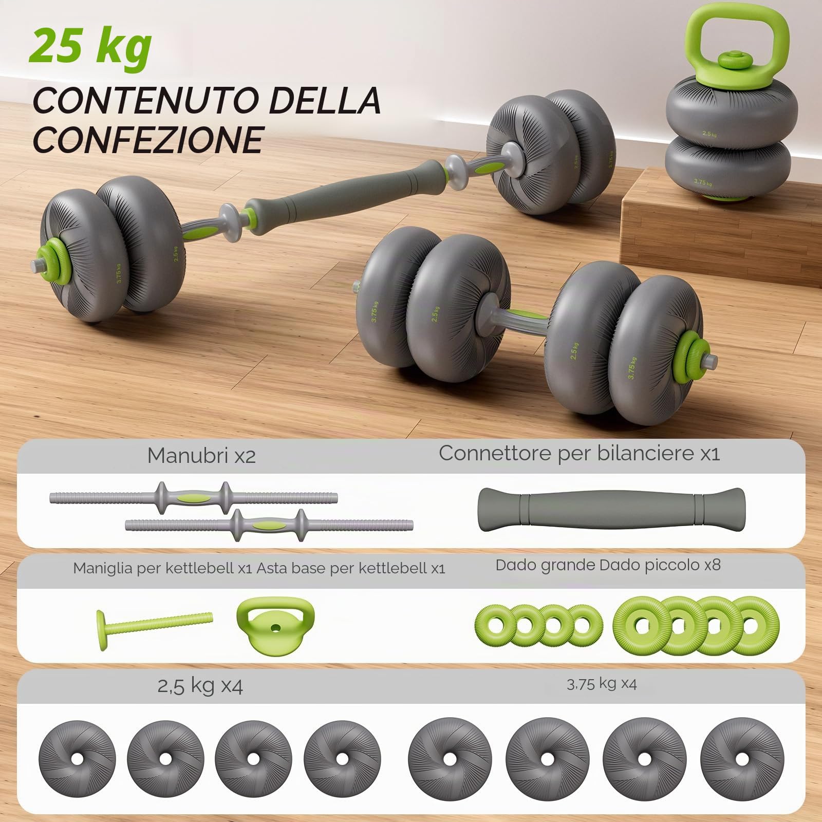 Set di Manubri Regolabili 4 in 1 Kettlebell, Bilanciere, 20 kg 25 kg Manubri Palestra a Regolazione Rapida Attrezzi Palestra Casa Supporto Flessioni per L'allenamento palestra di casa