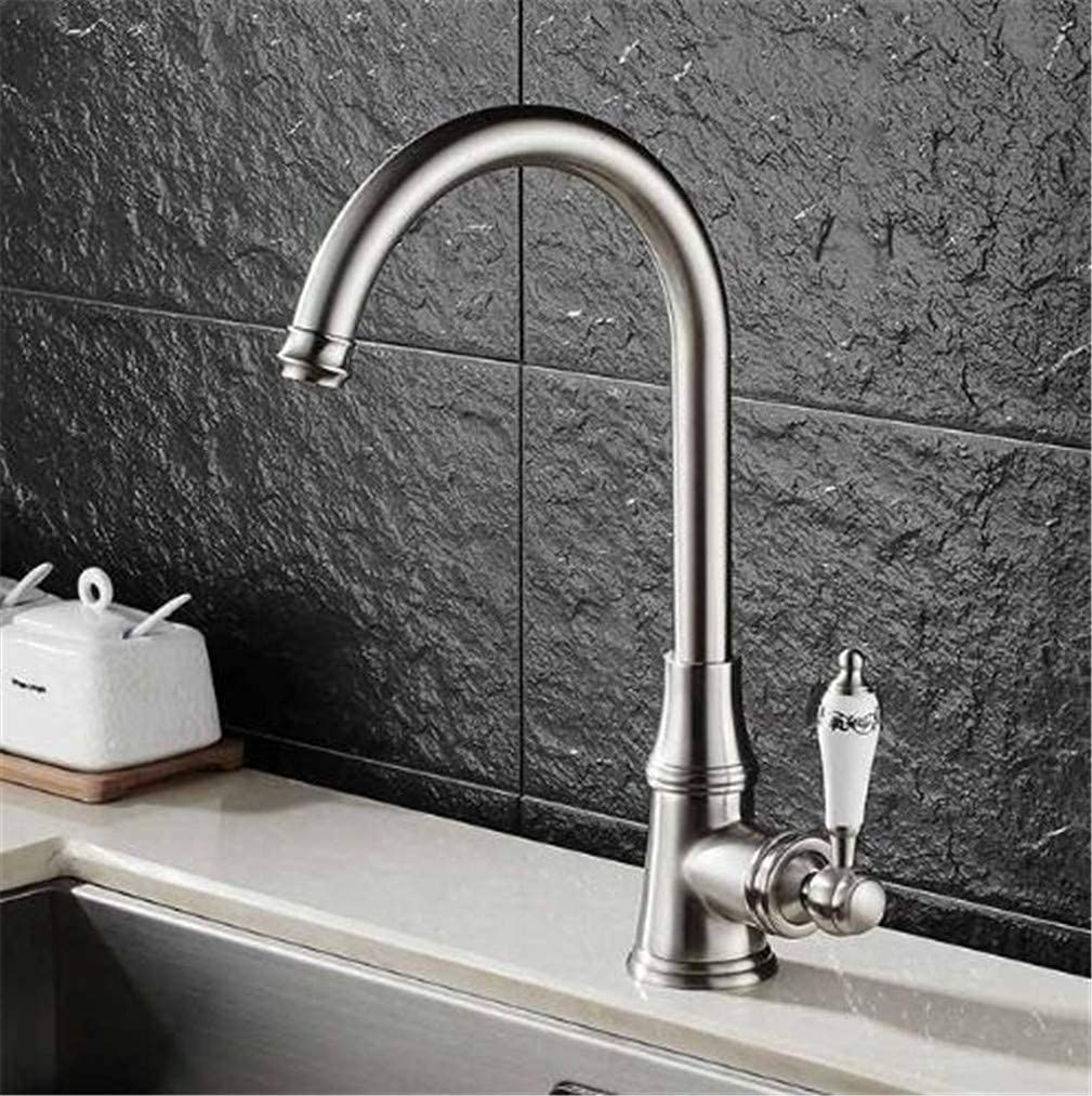 VDOQTLJT Kitchen Faucets Single Lever Faucet 360 Rotate Deck Mounted Torneira Holder Hole Mixers Taps with Aerator Retro Style Black(Brushed Nickel)