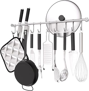 Kitchen Hanging Rack, 20 Inch Wall-Mounted Pot Holder with 10 Quiet Slid...
