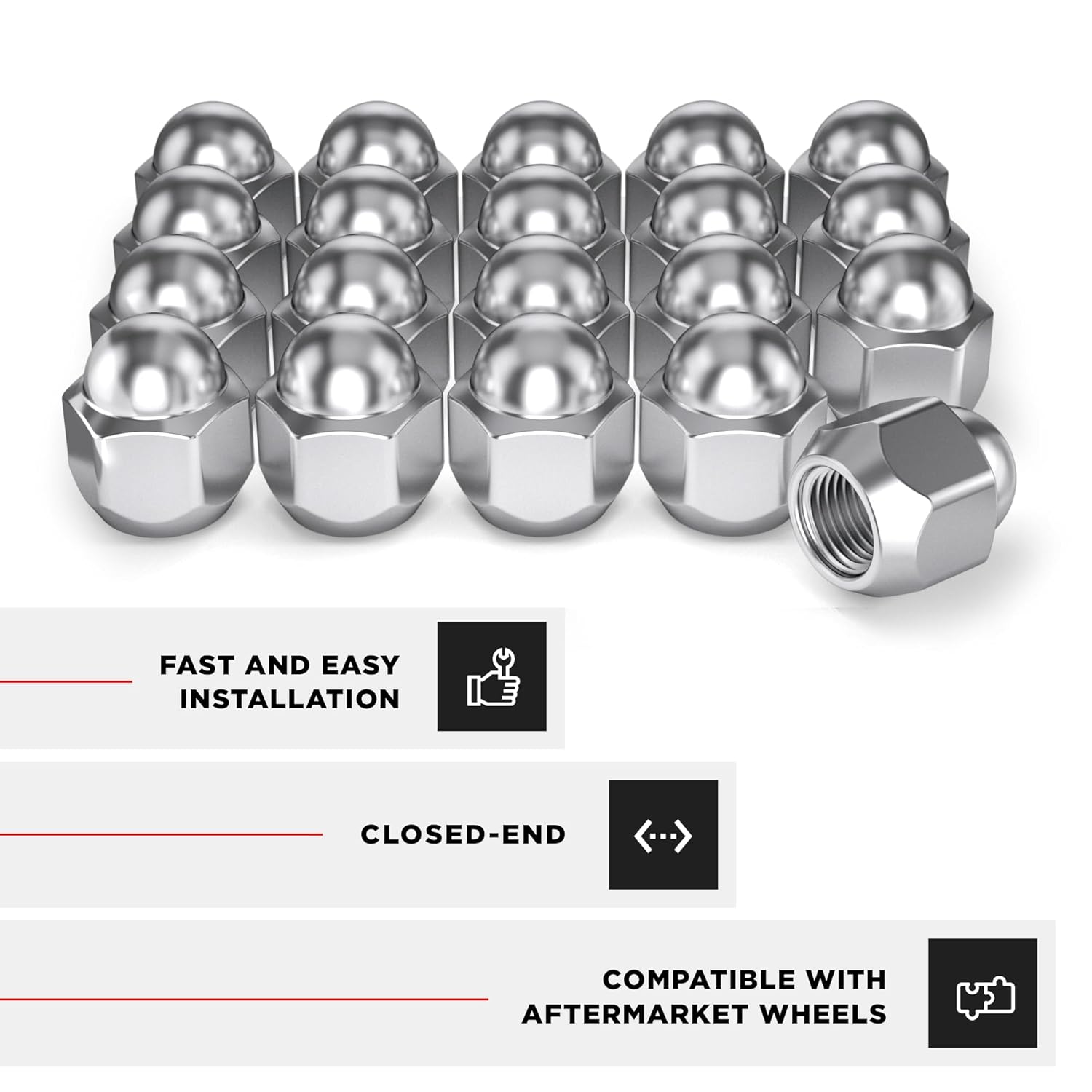 White Knight M12x1.25 Factory Style Lug Nuts for Select Subaru Ascent, BRZ, Crosstrek, Forester, Impreza, Legacy, Outback, WRX. Chrome Dome Top Acorn – WN07606-20AM (20 Pack)