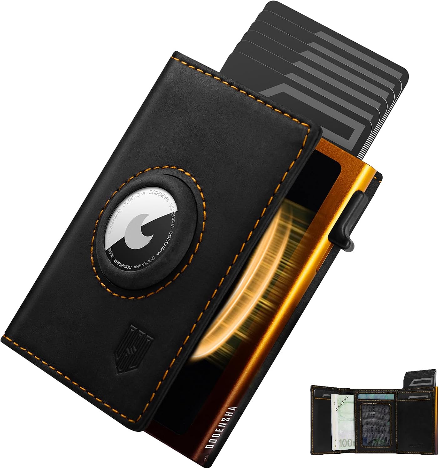 Kartenetui Herren Smart Wallet RFID Schutz Schwarz-Gelb für 10+ Karten mit