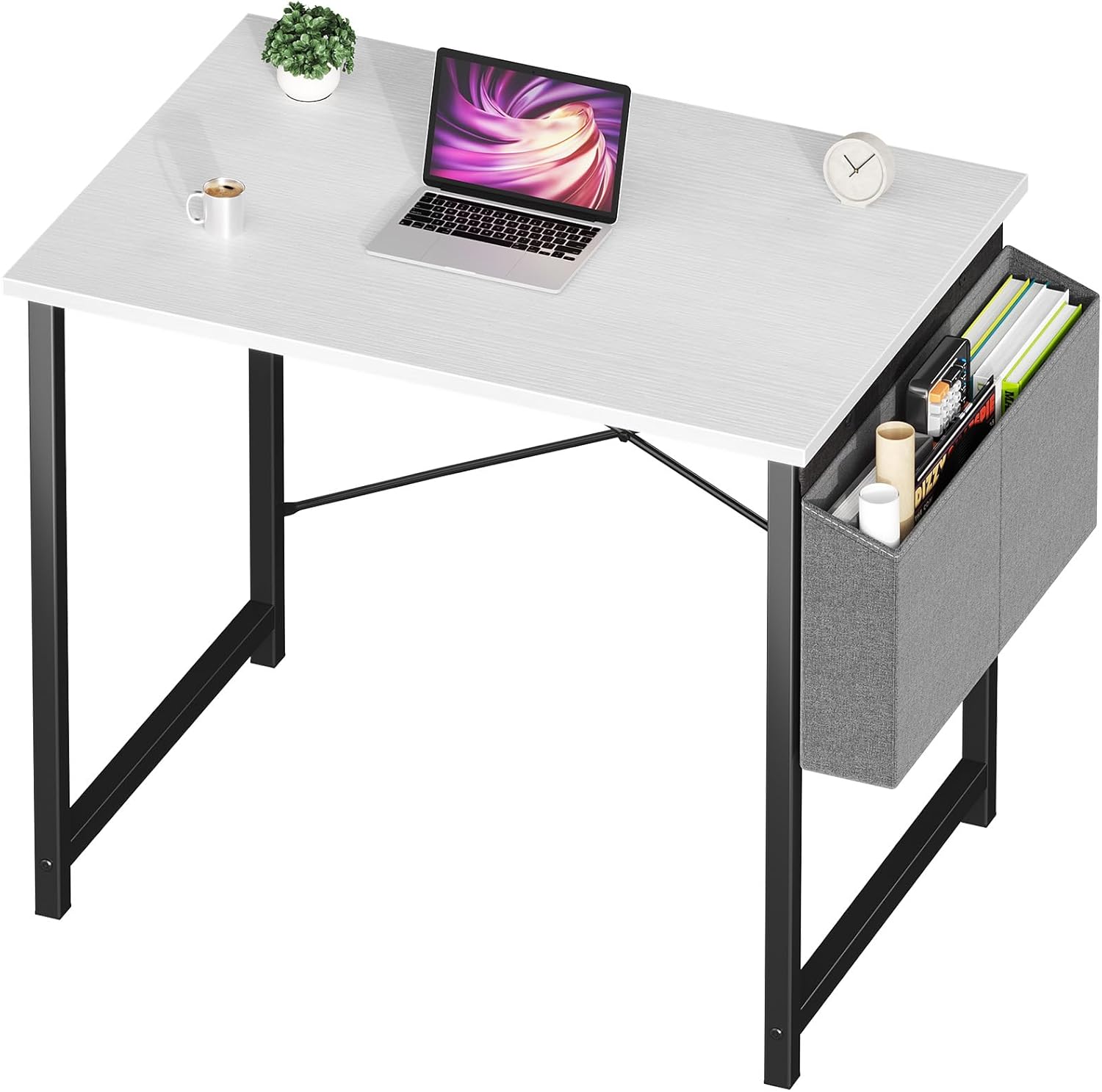 NEWBULIG 32 Inch Small Computer Desk for Bedroom Home Office - Compact Gaming Study Table with Storage Bag, White
