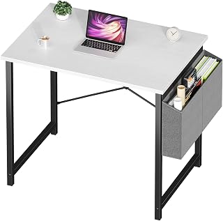 NEWBULIG 32 Inch Small Computer Desk for Bedroom Home Office - Compact Gaming Study Table with Storage Bag, White