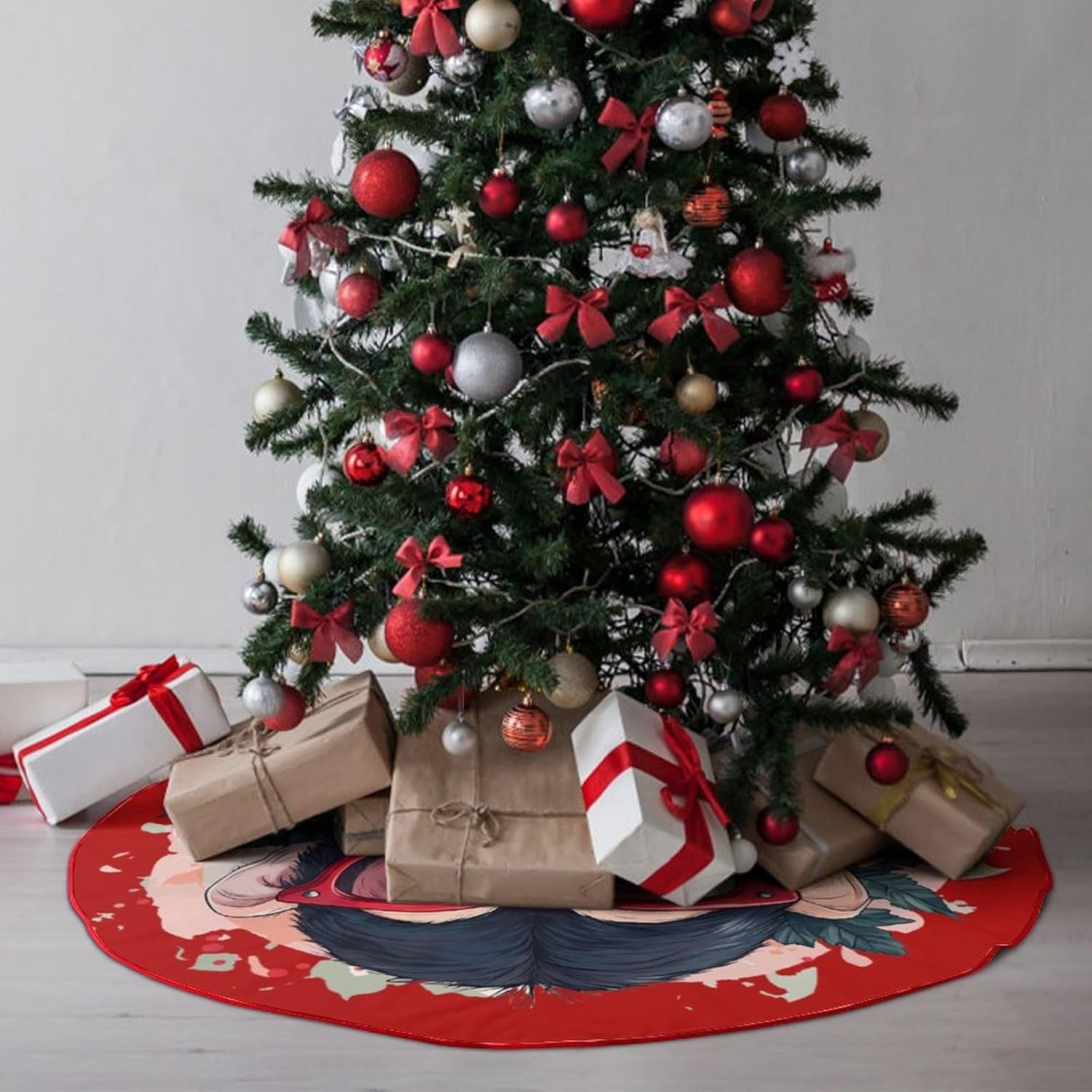 Funny Monkey Christmas Tree Skirt Ornaments Christmas Tree Mat for Home Party Holiday Decorations