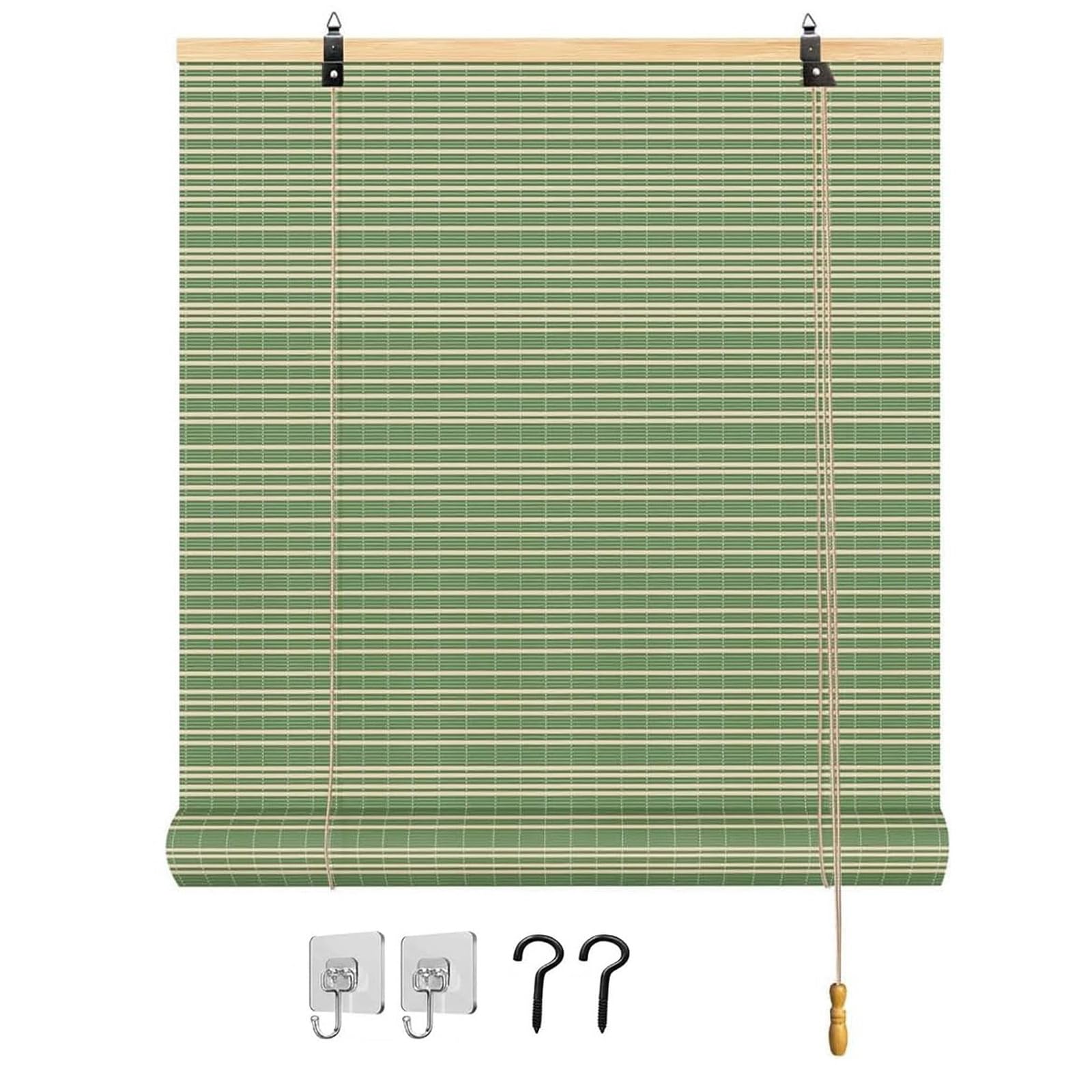 Tenda a Pacchetto in Bambù, Veneziane da Interno Oscuranti in Legno, Tenda a Rullo per Finestre, Protezione Solare per Camera da Letto, Tapparella Privacy(Verde,W150xH300cm)