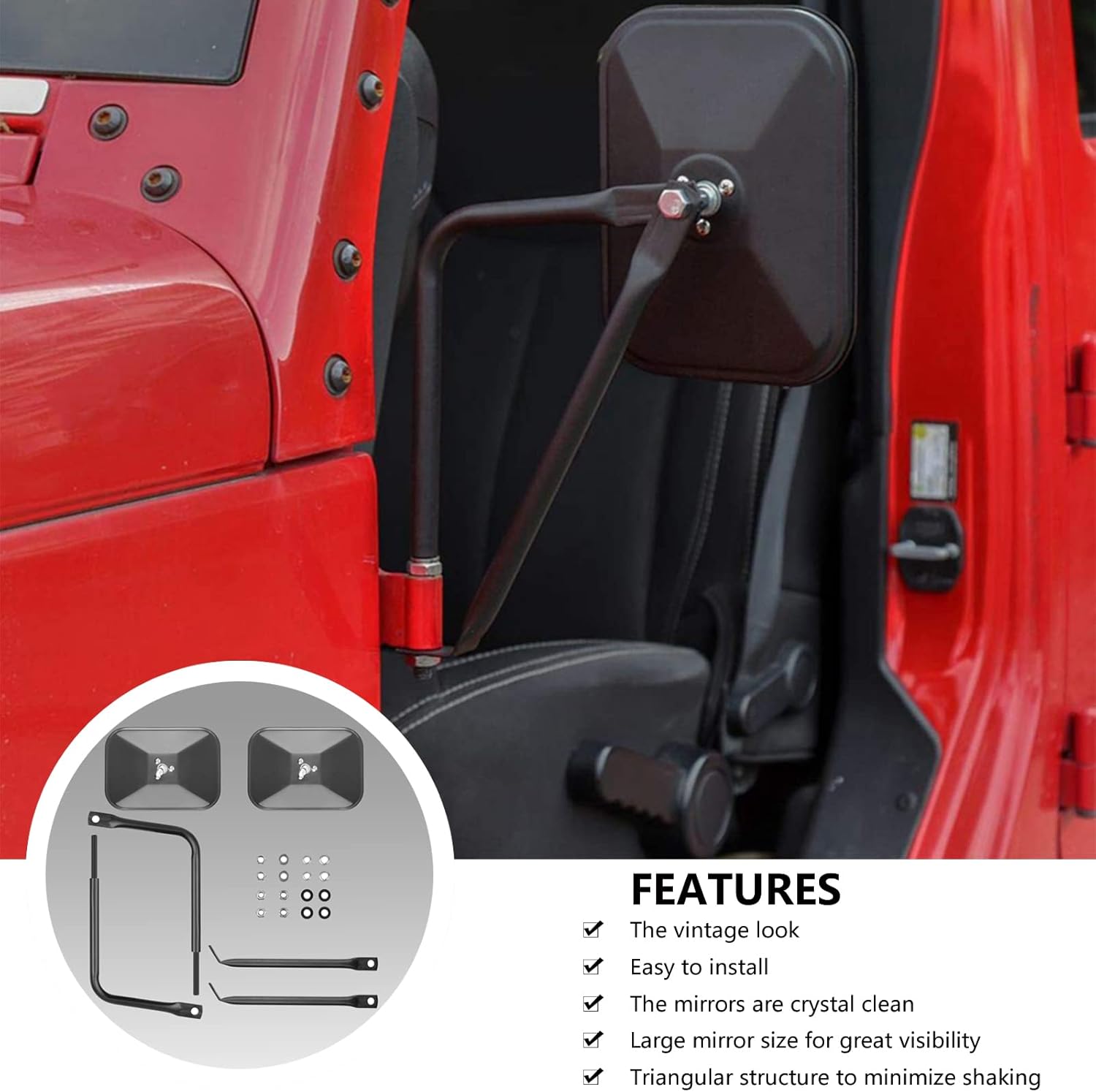 Door-off Mirrors for Jeep Wrangler - Door Hinge Mirrors Adjustable Quicker Install Doorless Side Mirrors for Safe Door Off Driving，Compatible with Jeep Wrangler CJ YJ TJ JK JL JT - Pair