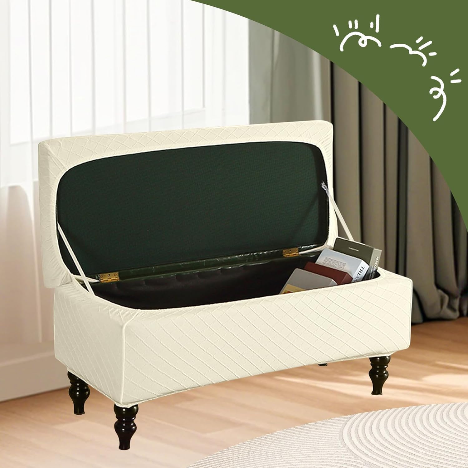 FUANGUI Ottoman Cover Stretch Storage Ottoman Bench Slipcover Printed Folding Storage Bench Ottoman Cover Footrest Stool Slipcover Footstool Protector Cover with Elastic Bottom, Large