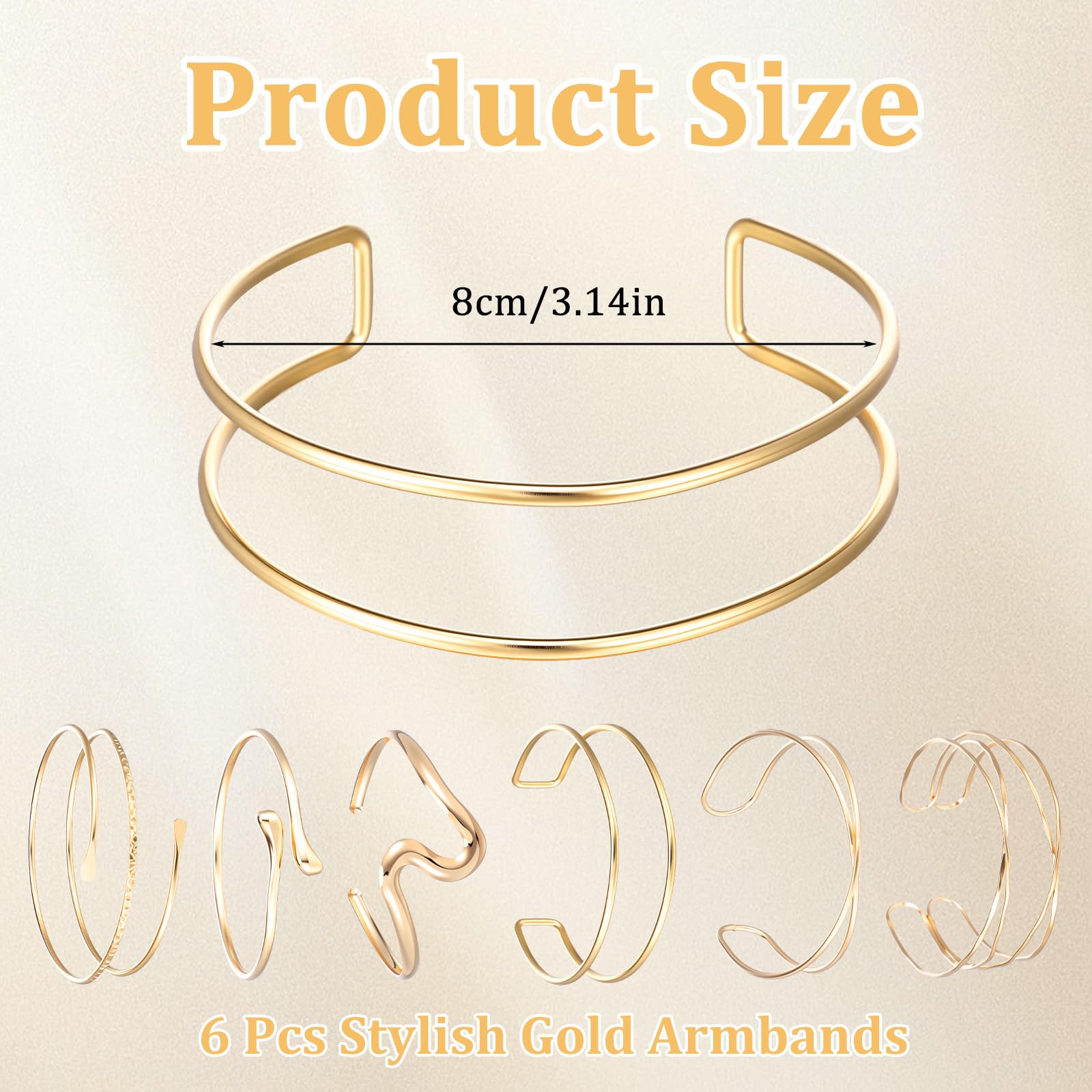 TIESOME 6 sztuk złotych bransoletek na ramię, 8 cm, regulowana bransoletka, złota, minimalistyczna, boho, punkowa, krętlista, grecka bransoletka, zestaw delikatnych prezentów dla dziewcząt