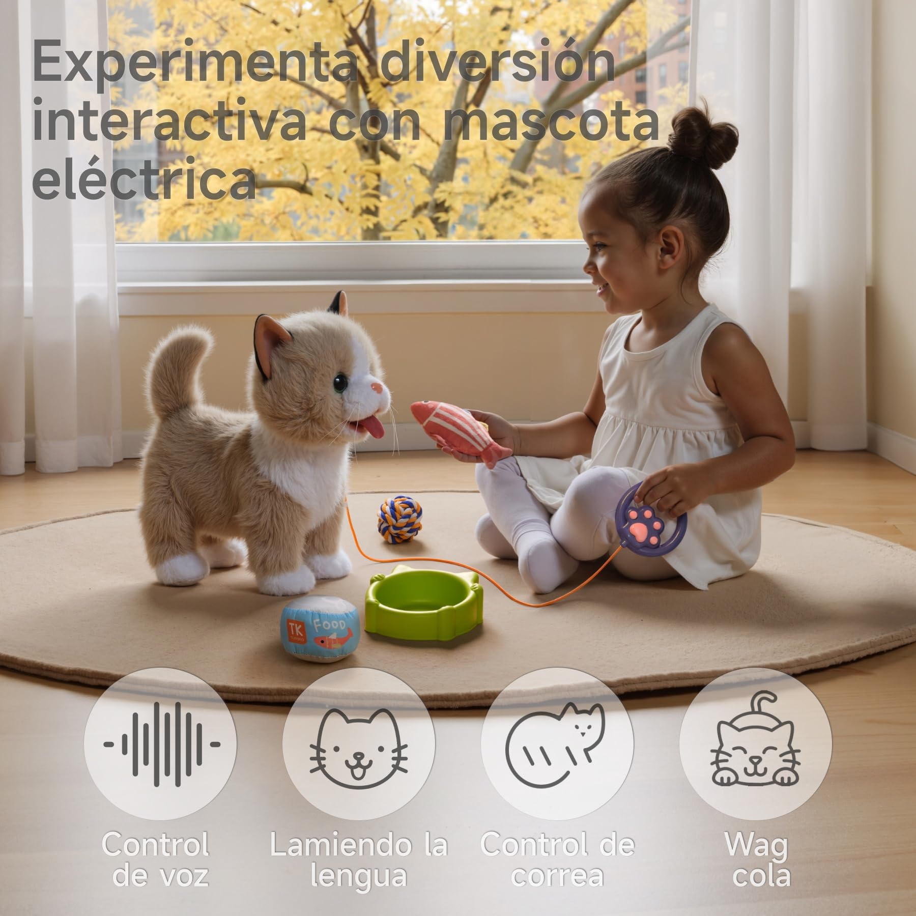 TUMAMA Mascota Interactiva Peluche Gato Que Anda y Ladra, Realista Juguete Interactivo Gatito, Electric Gatitos De Juguetes Muñecas para Niña 3 4 5 6 Años Regalos - Ladra y Camina, Sacudir La Cola