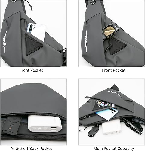 Miniatura 6 de Long Keeper Bolso bandolera para hombre, resistente al agua, para senderismo, ciclismo, mochila de hombro delgada y ligera, Gris