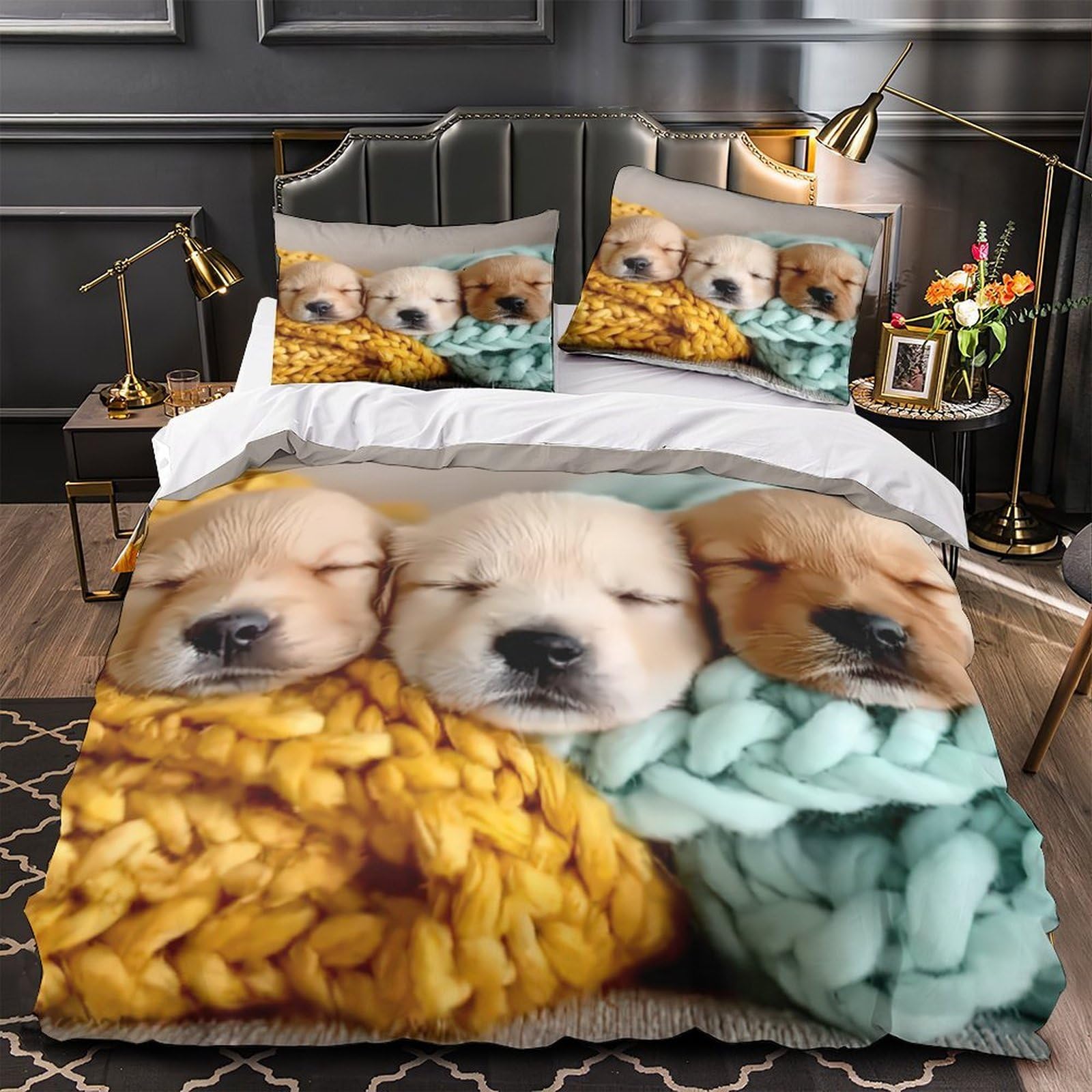 Housse de couette chiot mignon en microfibre respirante 140x200