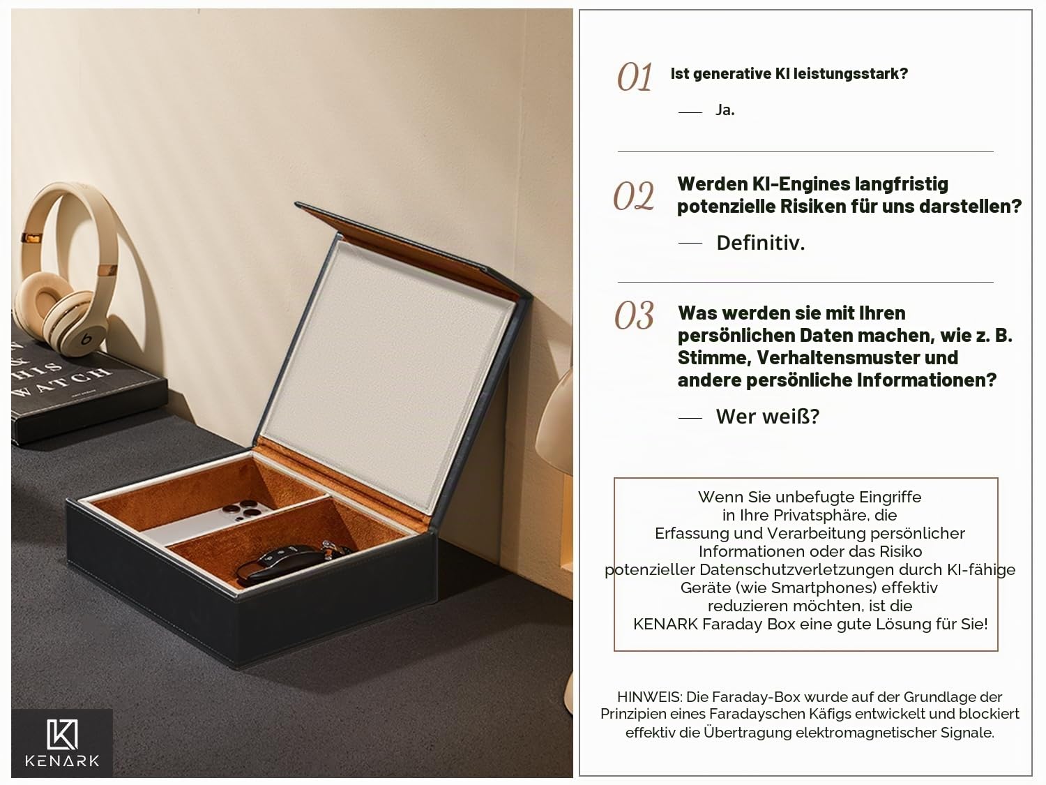KK7 PLUS-BK Faraday Box mit 2 Fächern, Großes Design zur Signalabschirmung für Autoschlüssel, Keyless Schutz, Premium Verarbeitung | 2 Steckplätze, RFID-Signalblockierung, Diebstahlschutz, Vintage-Faraday-Käfig, hochwertiges Protein-Leder