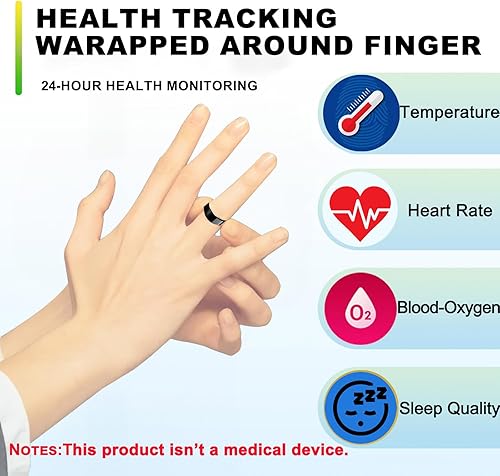 Miniatura 3 de Smart Ring Health Tracker para mujeres y hombres, registra continuamente la calidad del sueño, frecuencia cardíaca, temperatura, oxígeno en sangre y