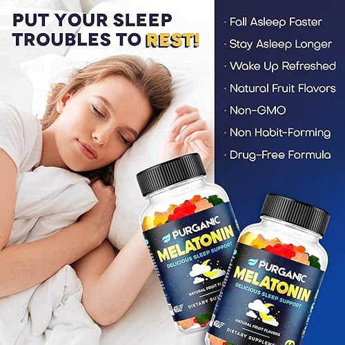 Miniatura 3 de Purganic Paquete de 2 gomitas de melatonina para niños y adultos, vitaminas gomosas para ayudar al sueño, dosis de 5 mg o 10 mg, suplemento natural