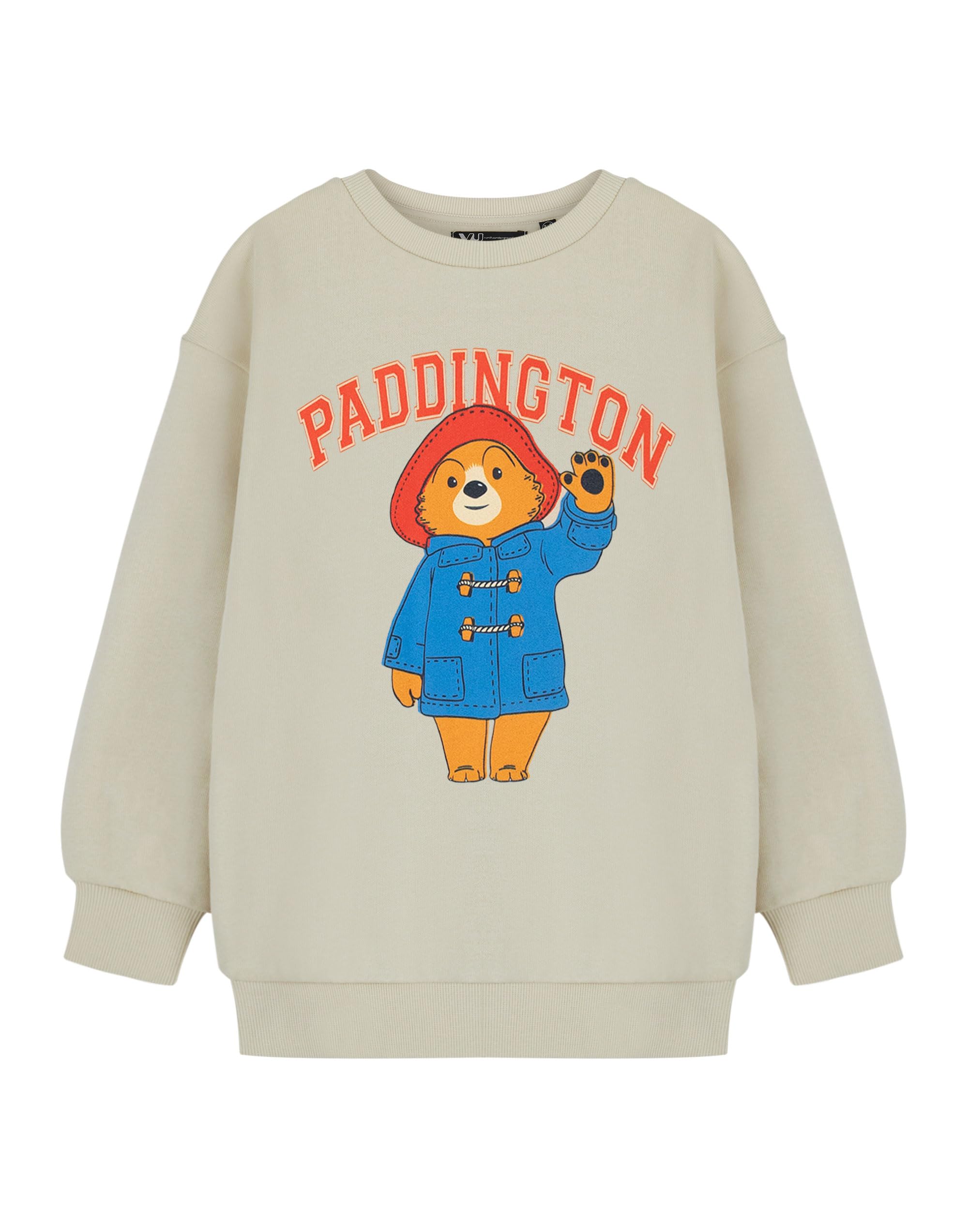 Paddington Boys Beige Kids Sweatshirt | Long Sleeve Pullover Bear Waving Design | Soft Cotton Oatmeal Sweater For And Girls | Perfect For Casual Wear Fans Merchandise Movie