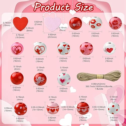 Miniatura 2 de KitBeads 114 cuentas redondas de madera de color rojo al azar de 0.631 pulgadas (0.630 in), cuentas gruesas para hacer joyas a granel