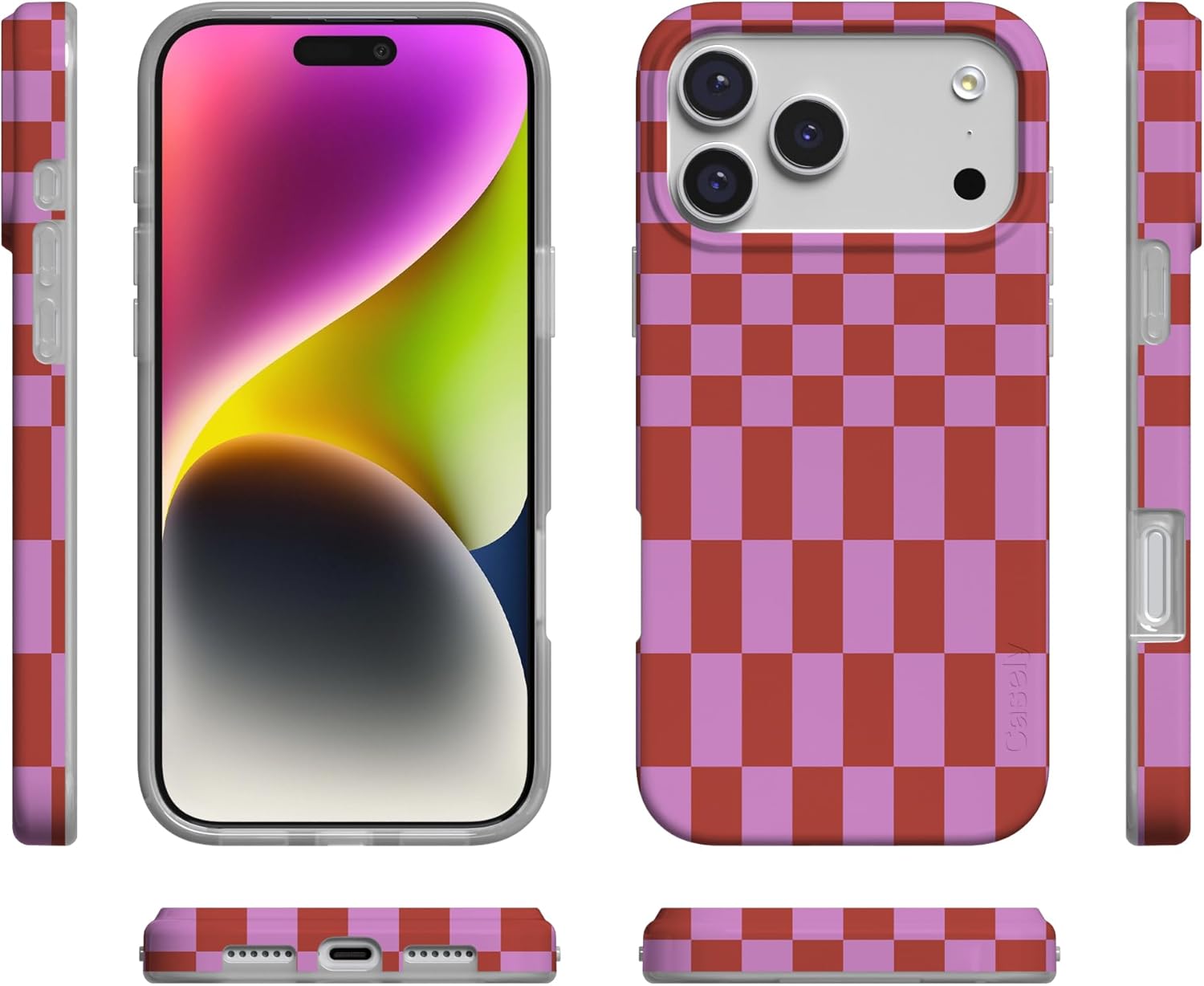 Casely iPhone 17 Pro Max Case | Vibe Check | Pink Checkerboard | Compatible with MagSafe | Classic Ultra Slim Design