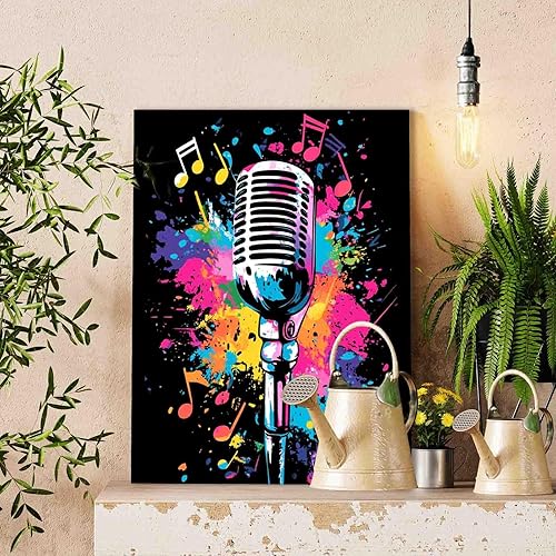 Miniatura 2 de Pintura por números, micrófono colorido, kit de pintura al óleo de lienzo para niños y adultos, pintura de dibujo de 16 x 20 pulgadas, pigmento