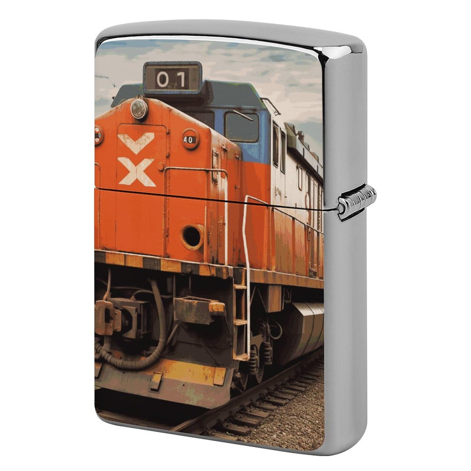 Train Metal Lighter Case Windproof Vintage Lighters Holder Reusable Cool Cigarette Lighter Cover for Men Personalized Pocket Flip Lighters Sleeve Double Sided Portable Protective Sleeve