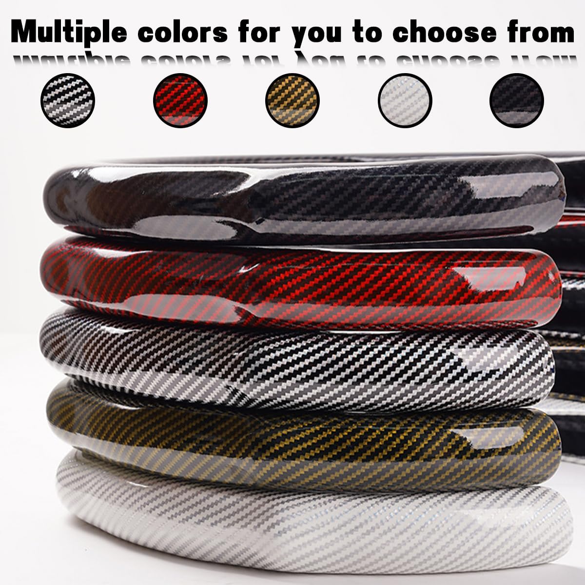 Zpana Carbon Fiber Car Steering Wheel Cover, Leather Non-Slip Vehicle Steering Wheel Cover for 14.5-15 Inch, Comfortable Auto Interior Protector Decoration Accessories, Universal Fit(Black)