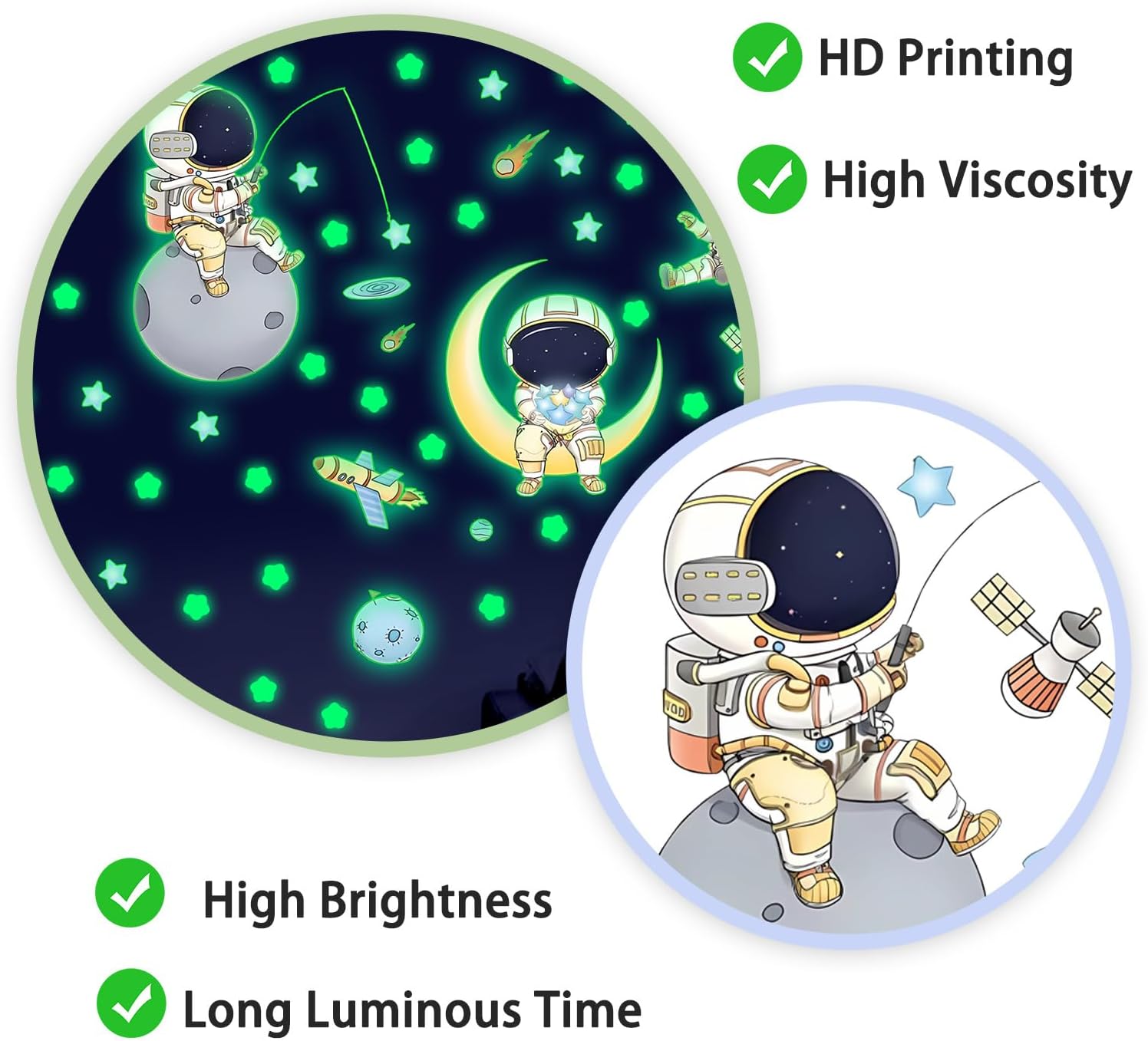 DIY Creativity Starry Sky Astronaut Night Light Stickers Cartoon Rabbit Wall Stickers Star Spaceship Night Light Stickers Room Decoration Wall Stickers (Astronaut Green Light) image 3