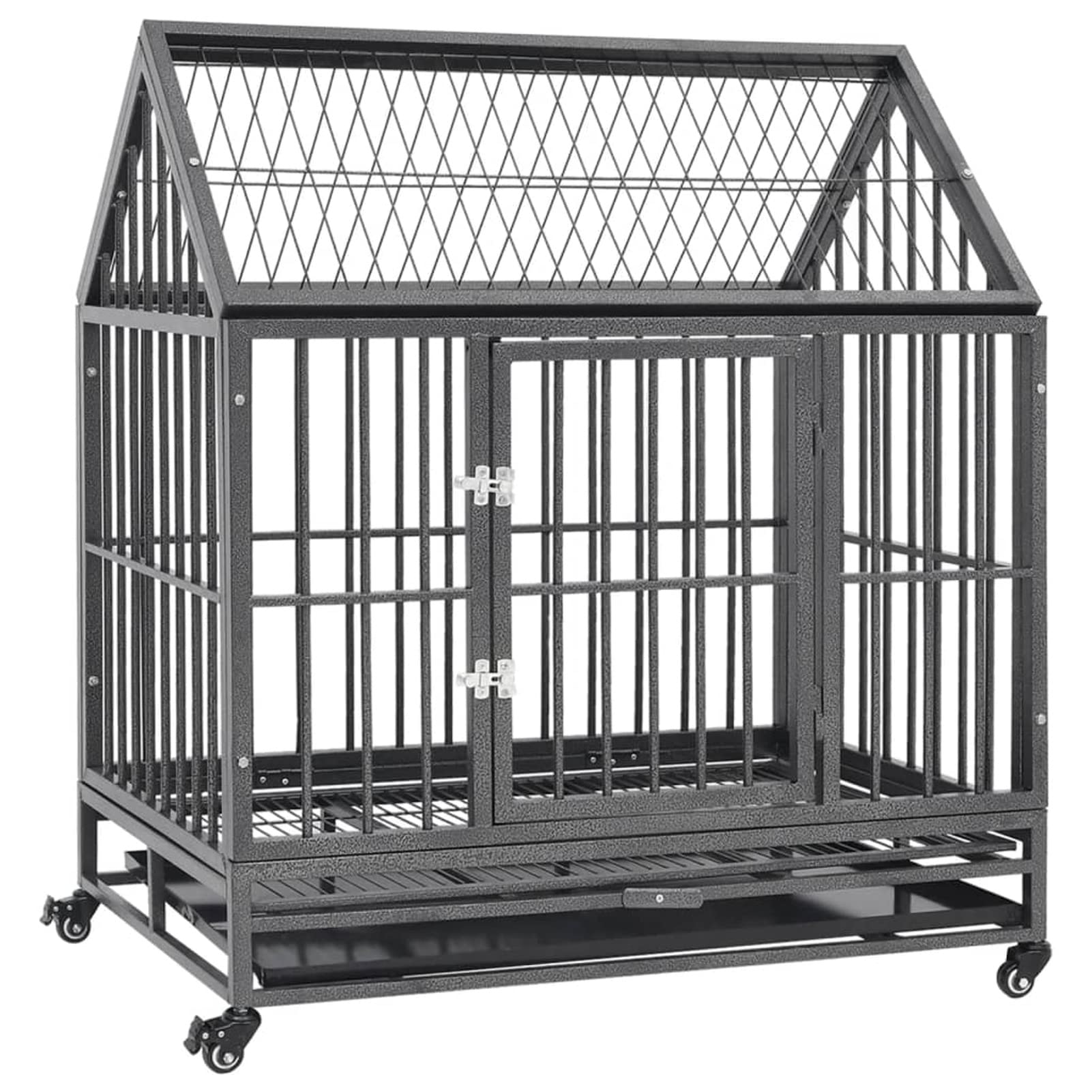 Homgoday Klatka dla psa klatka dla psa wewnętrzna Kennel dla psów klatki dla psów na zewnątrz ogrodzenie dla psów, klatka dla psa ze stalowymi kołami i dachem 92 x 62 x 106 cm