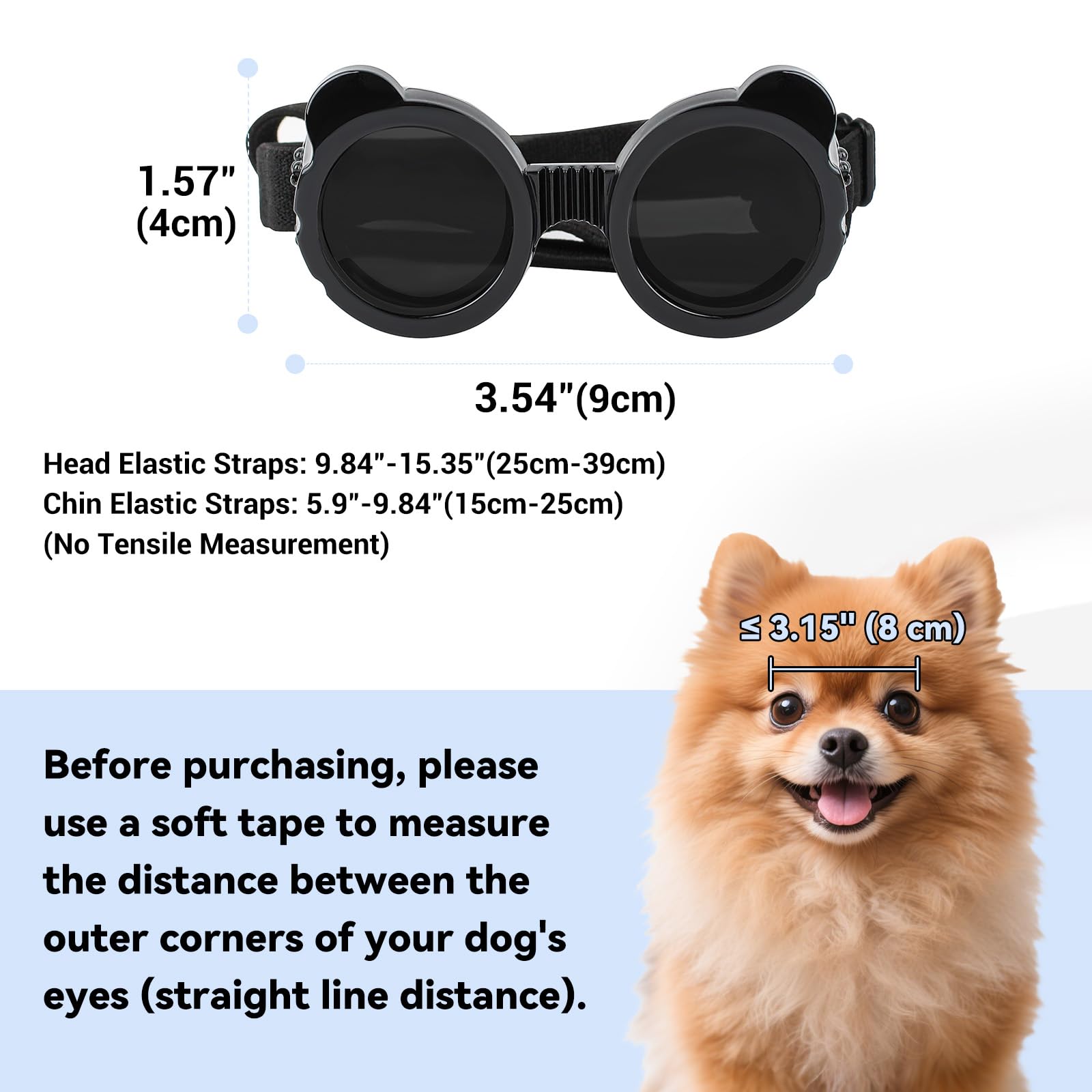 LESYPET Gafas y dobladillo para perros extra pequeños, lentes de sol para perros pequeños, protección UV, casco de motocicleta para cachorros para chihuahua yorkie, negro y negro