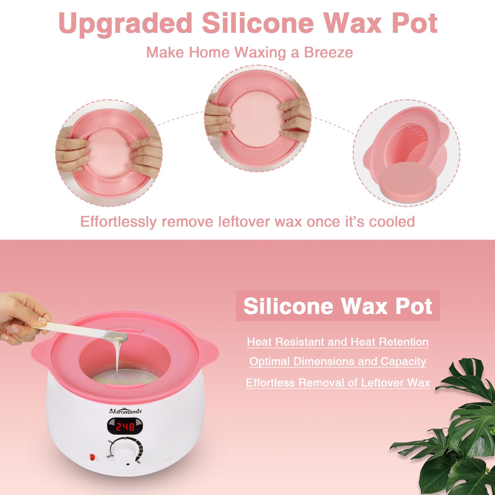 Kit de depilación digital para mujeres y hombres, máquina de depilación con 4 paquetes de cuentas de cera dura y olla de cera de silicona para piernas, cara, cejas, bikini, kit brasileño de depilación